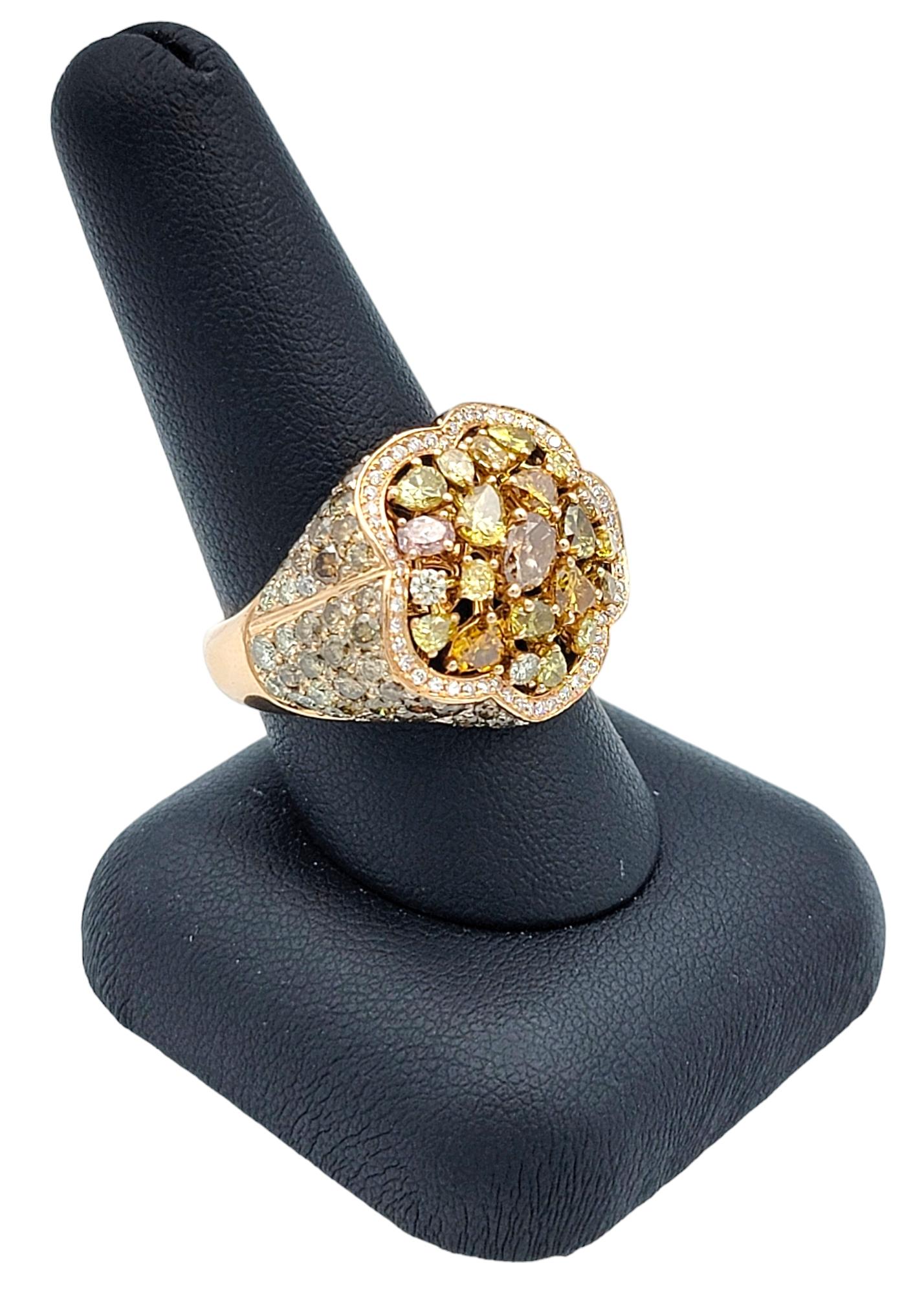 Mixed Cut Mehrfarbiger Diamant-Cluster-Cocktailring aus 18 Karat Roségold mit gemischtem Schliff im Angebot 5