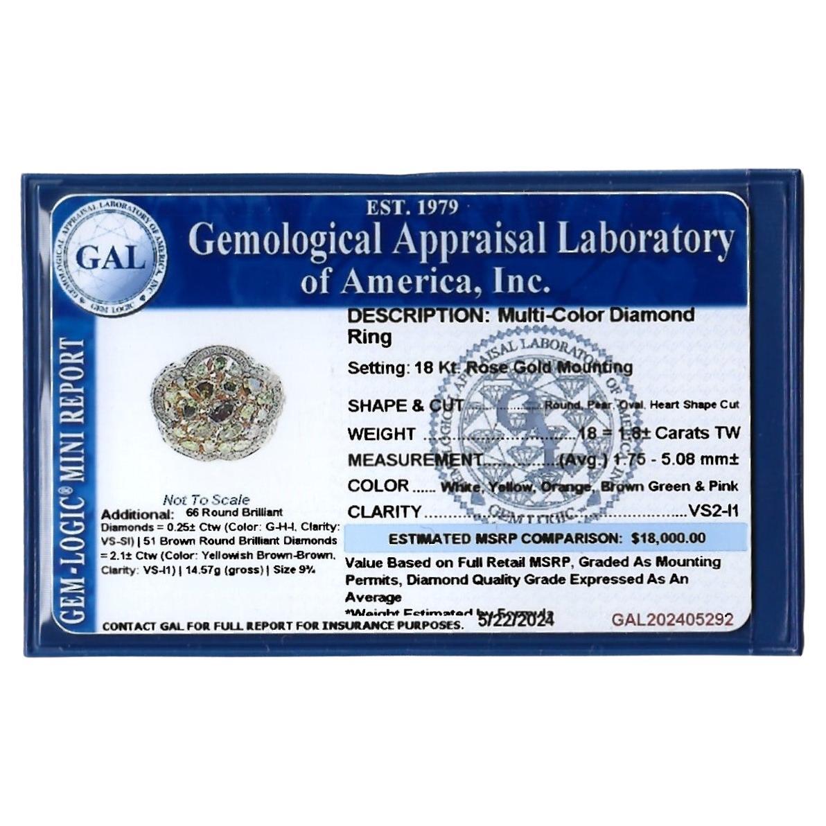 Mixed Cut Mehrfarbiger Diamant-Cluster-Cocktailring aus 18 Karat Roségold mit gemischtem Schliff im Angebot 6