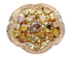 Mixed Cut Multi-Colored Diamond Cluster Cocktail Ring in 18 Karat Rose Gold