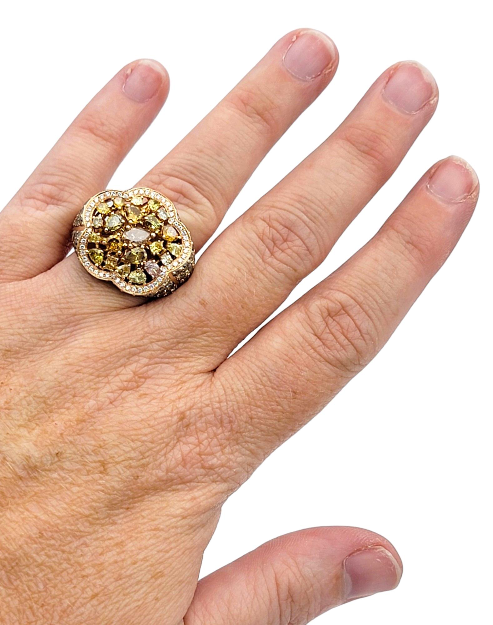 Mixed Cut Mehrfarbiger Diamant-Cluster-Cocktailring aus 18 Karat Roségold mit gemischtem Schliff im Angebot 2