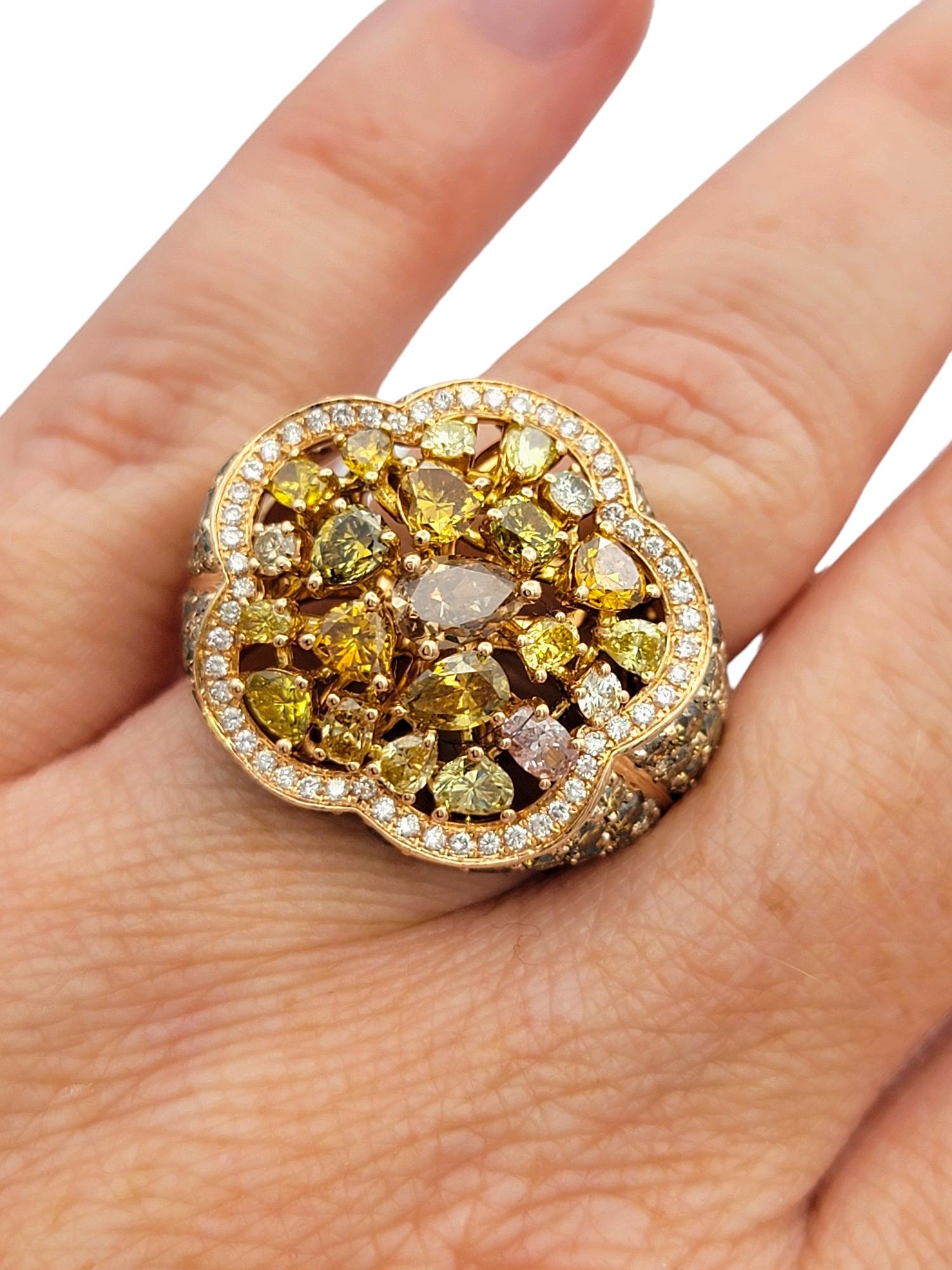 Mixed Cut Mehrfarbiger Diamant-Cluster-Cocktailring aus 18 Karat Roségold mit gemischtem Schliff im Angebot 3