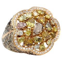 Mixed Cut Mehrfarbiger Diamant-Cluster-Cocktailring aus 18 Karat Roségold mit gemischtem Schliff