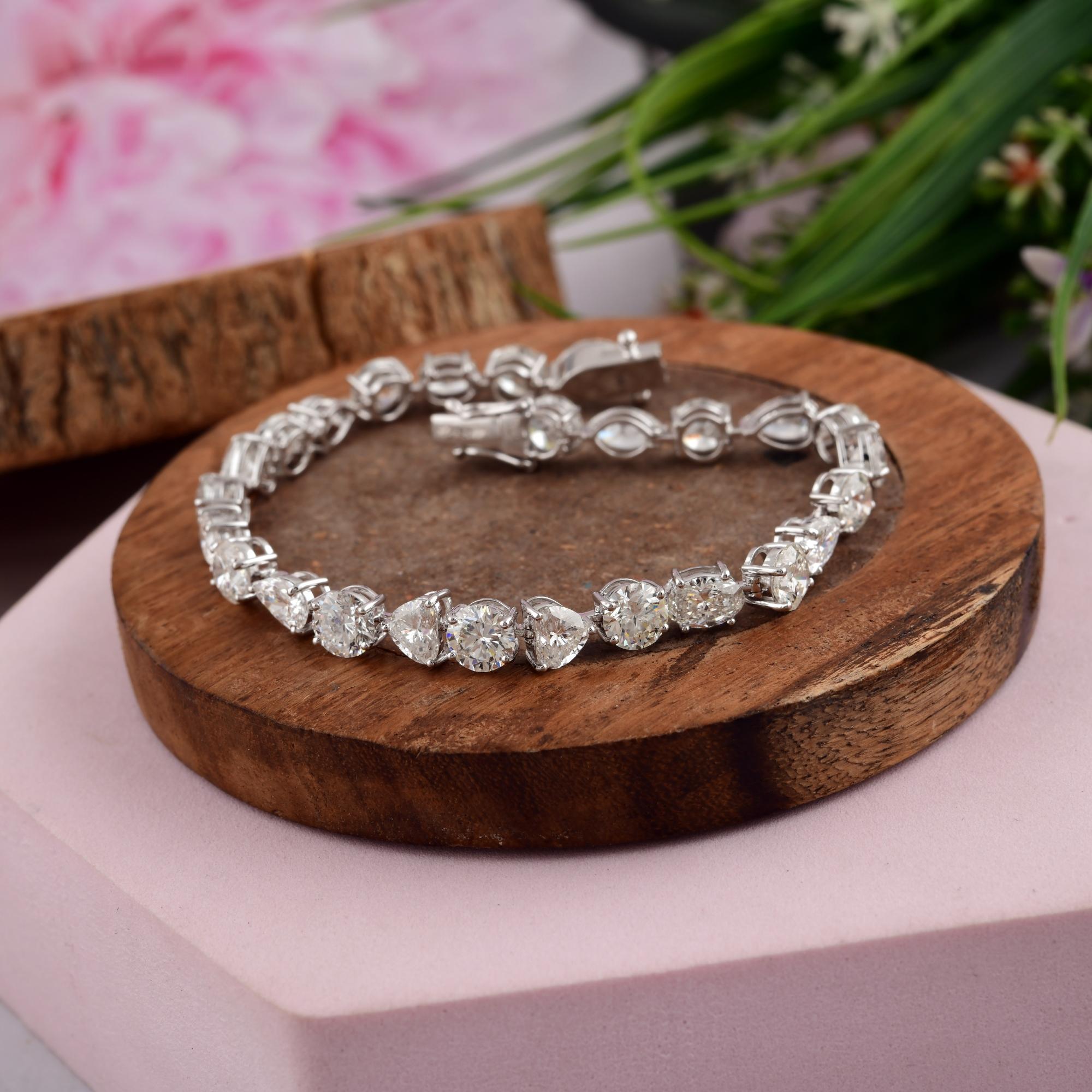 Diamante natural talla mixta SI/H 15,31 TQW Oro blanco Pulsera de tenis de aniversario en venta 2
