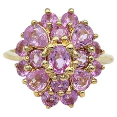 Mixed Cut Pink Sapphire Oval Cluster Cocktail Ring in 14 Karat Yellow Gold