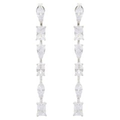 Diamond Rhinestone Linear Dangle Earrings for Her in Silver Fashion Jewelry
