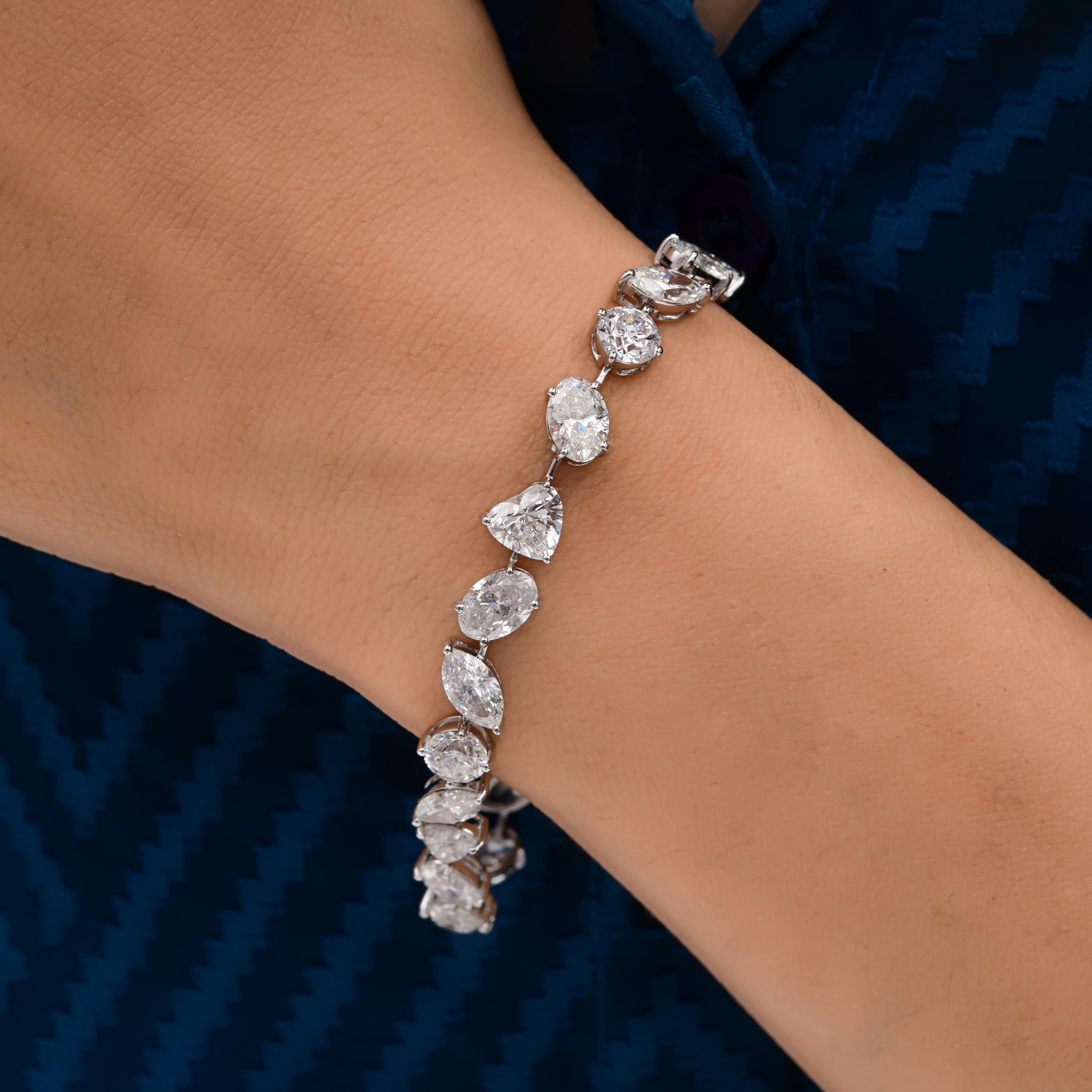 Pulsera de tenis de oro blanco de 14 quilates con diamantes naturales de talla mixta SI/H de 18,43 quilates Corte mixto en venta