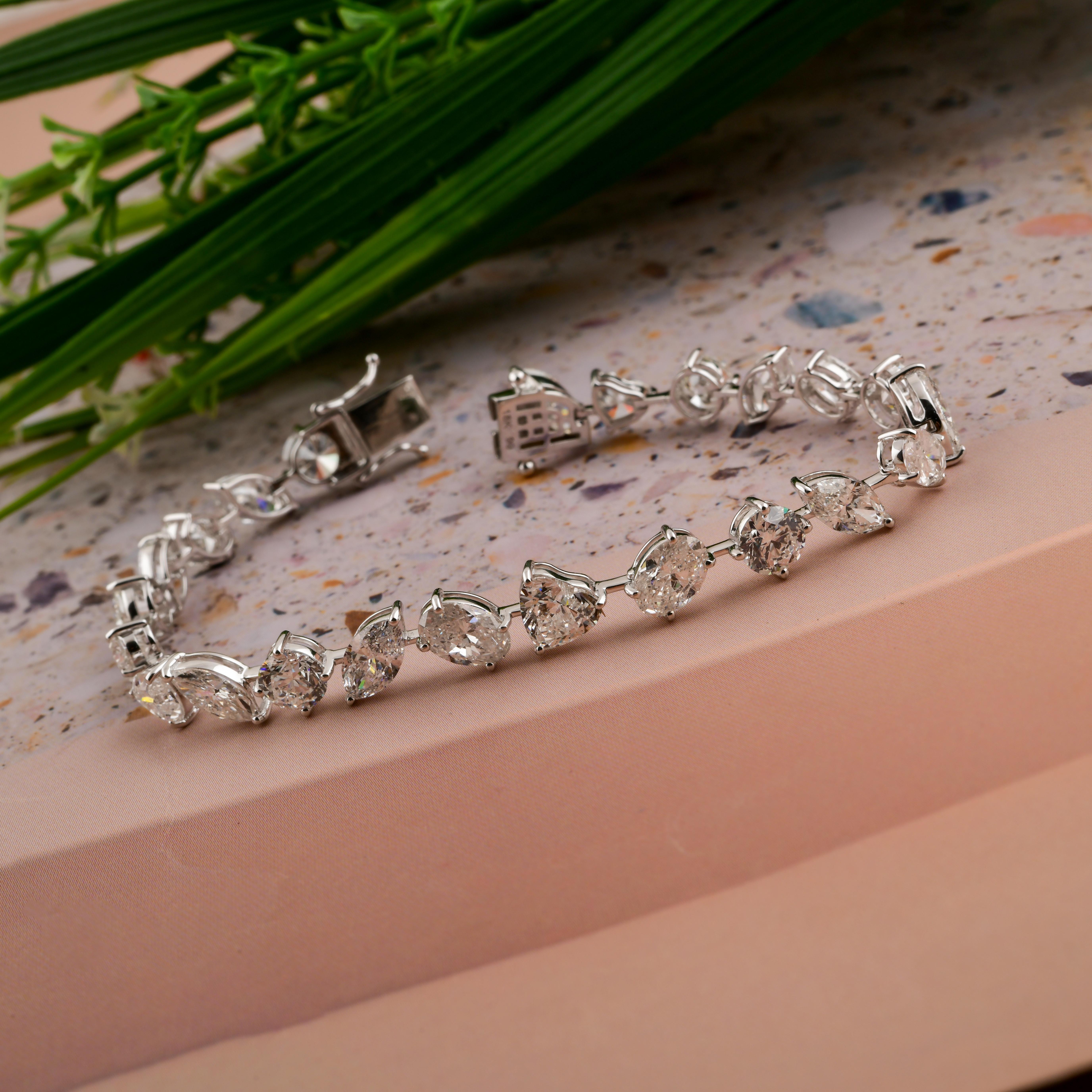 De las mujeres Pulsera de tenis de oro blanco de 14 quilates con diamantes naturales de talla mixta SI/H de 18,43 quilates en venta