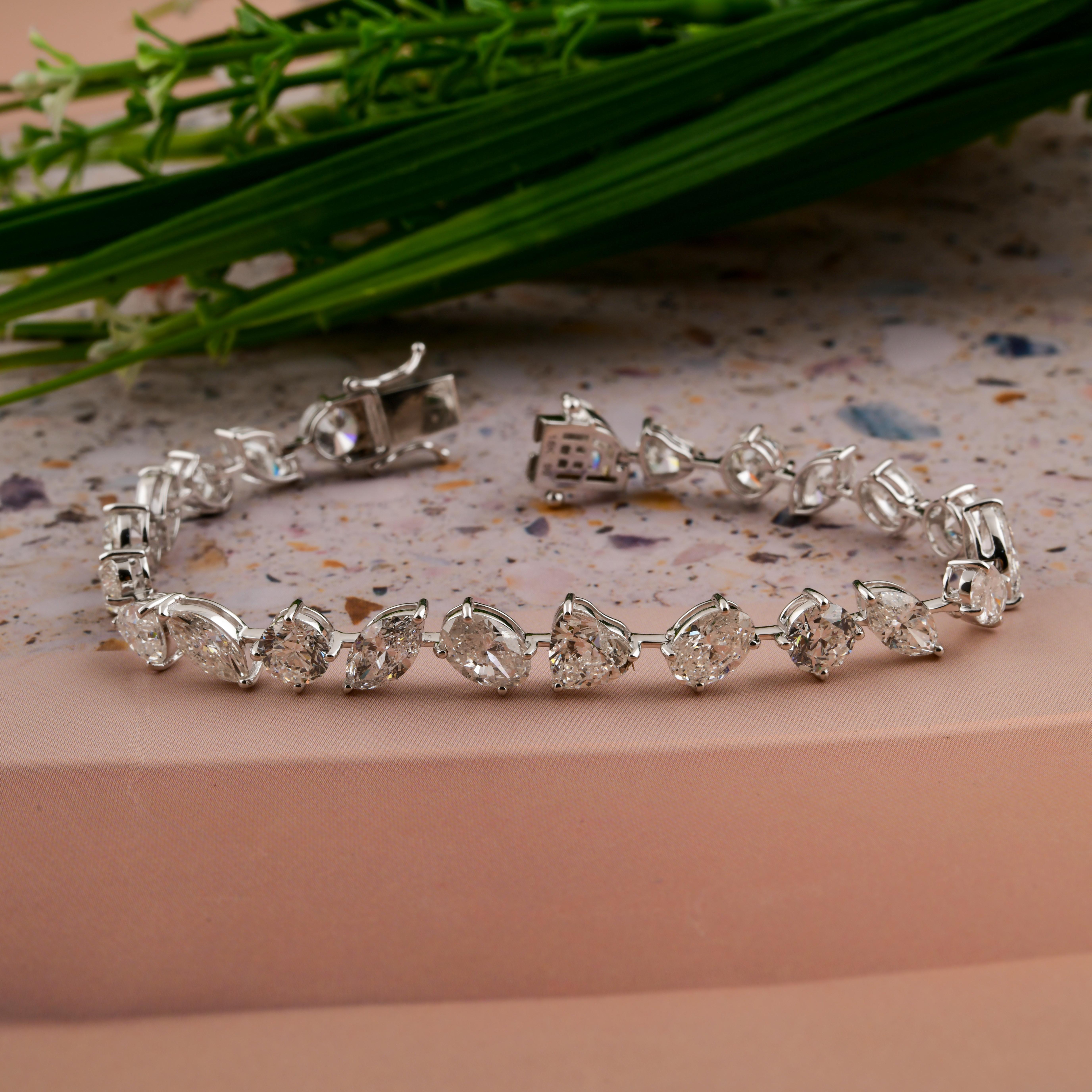 Pulsera de tenis de oro blanco de 14 quilates con diamantes naturales de talla mixta SI/H de 18,43 quilates en venta 1