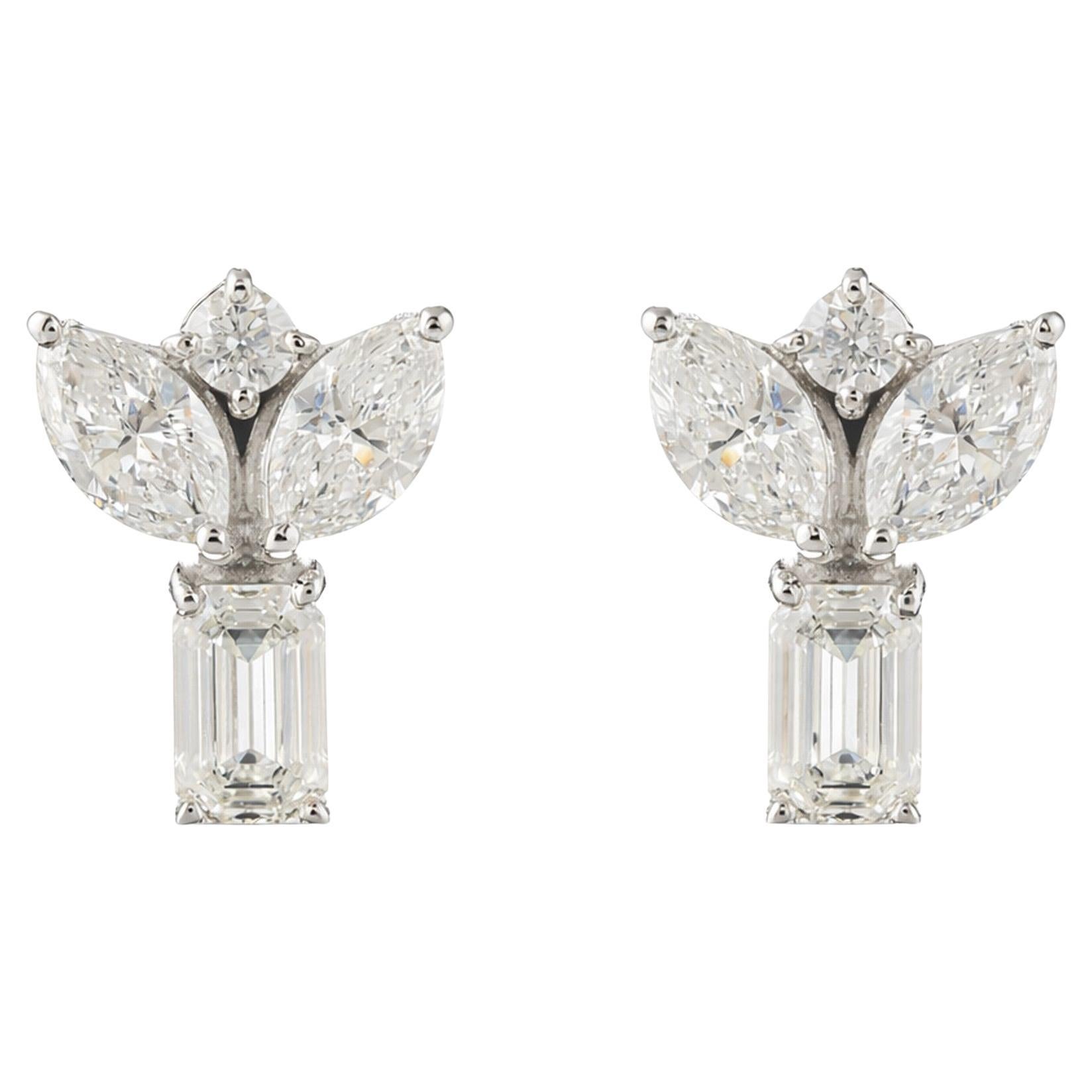 1.80 Ct Natural Diamond Marquise & Emerald-Cut Stud Earrings, 14k White Gold