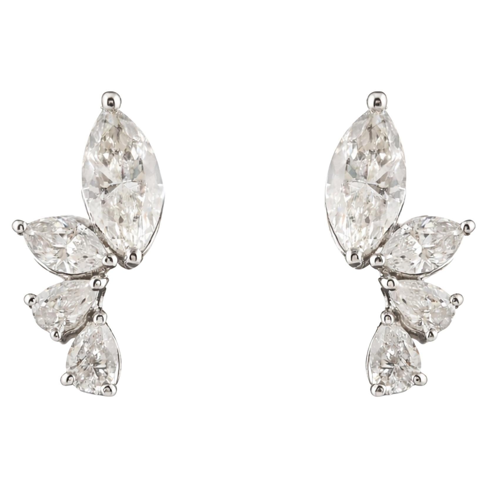 Boucles d'oreilles à clous ornées de fleurs en diamants naturels de 0,88 carat, en or blanc 18 carats