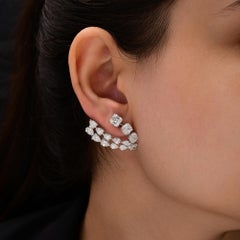 Mixed Cut SI/H Natural 9.57 Ct Diamond Climber Earrings 14k White Gold Jewelry
