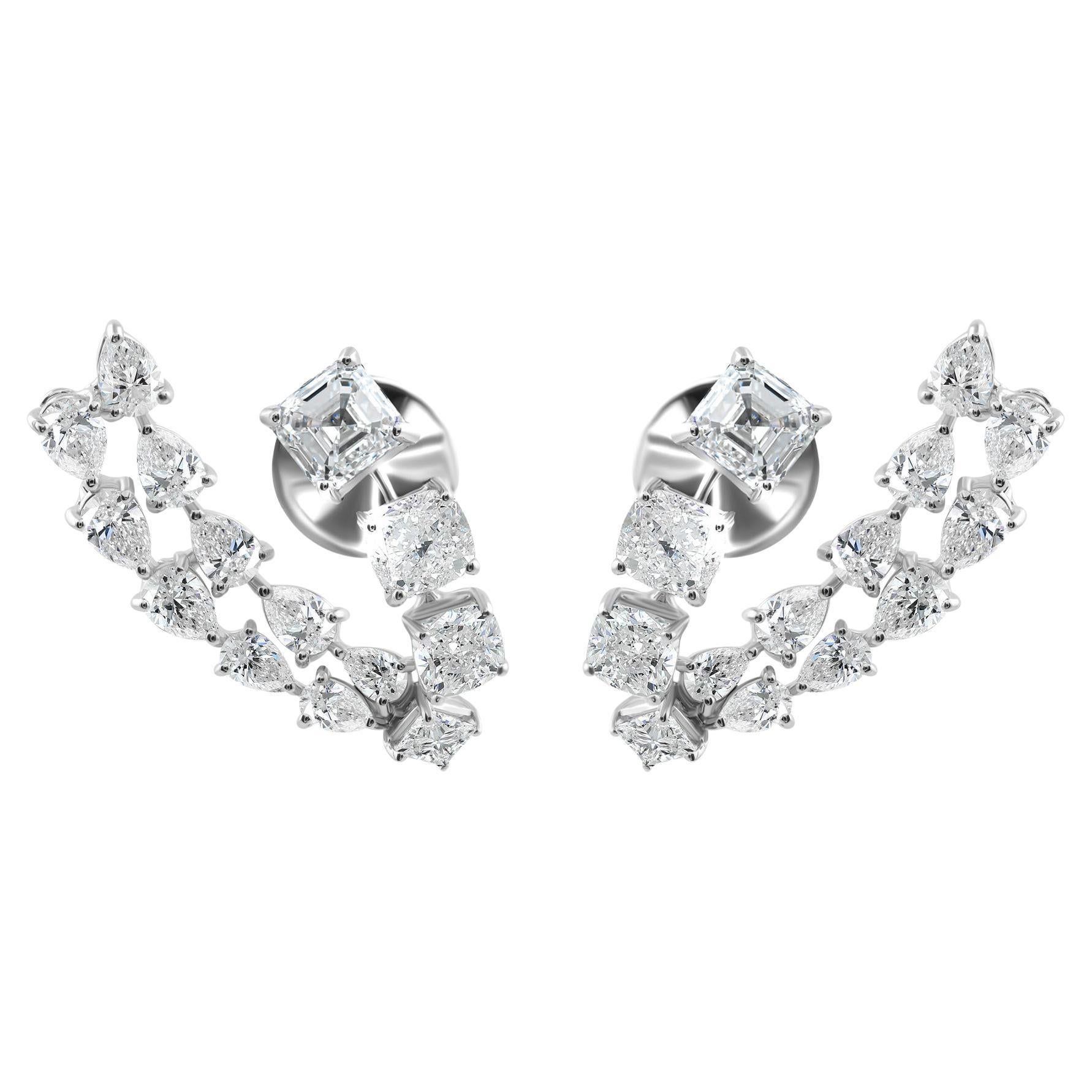 Mixed Cut SI/H Natural 9.57 Ct Diamond Climber Earrings 14k White Gold Jewelry