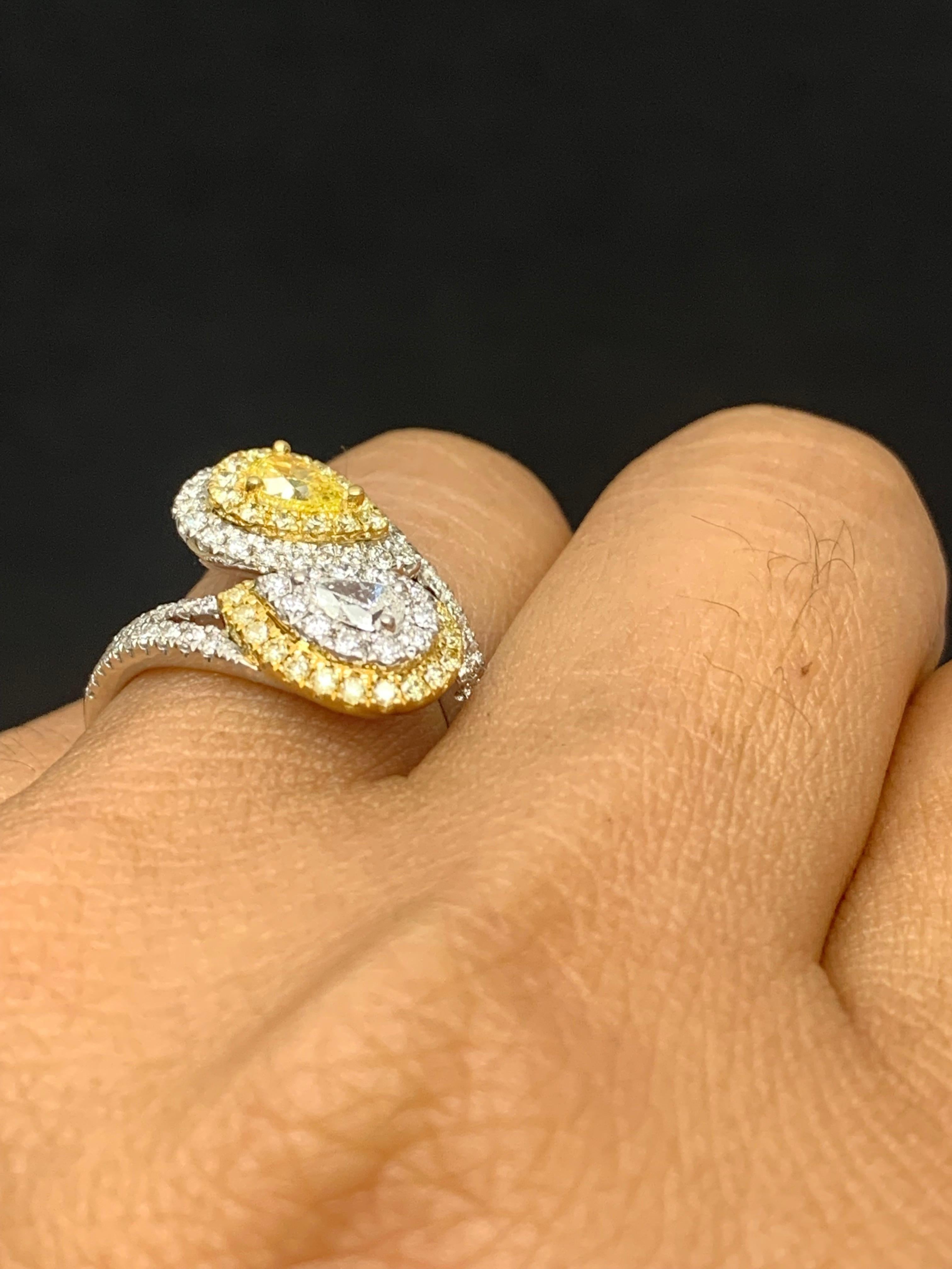 Mixed Cut White and Yellow Diamond Toi Et Moi Ring 18K Mix Gold For Sale 5