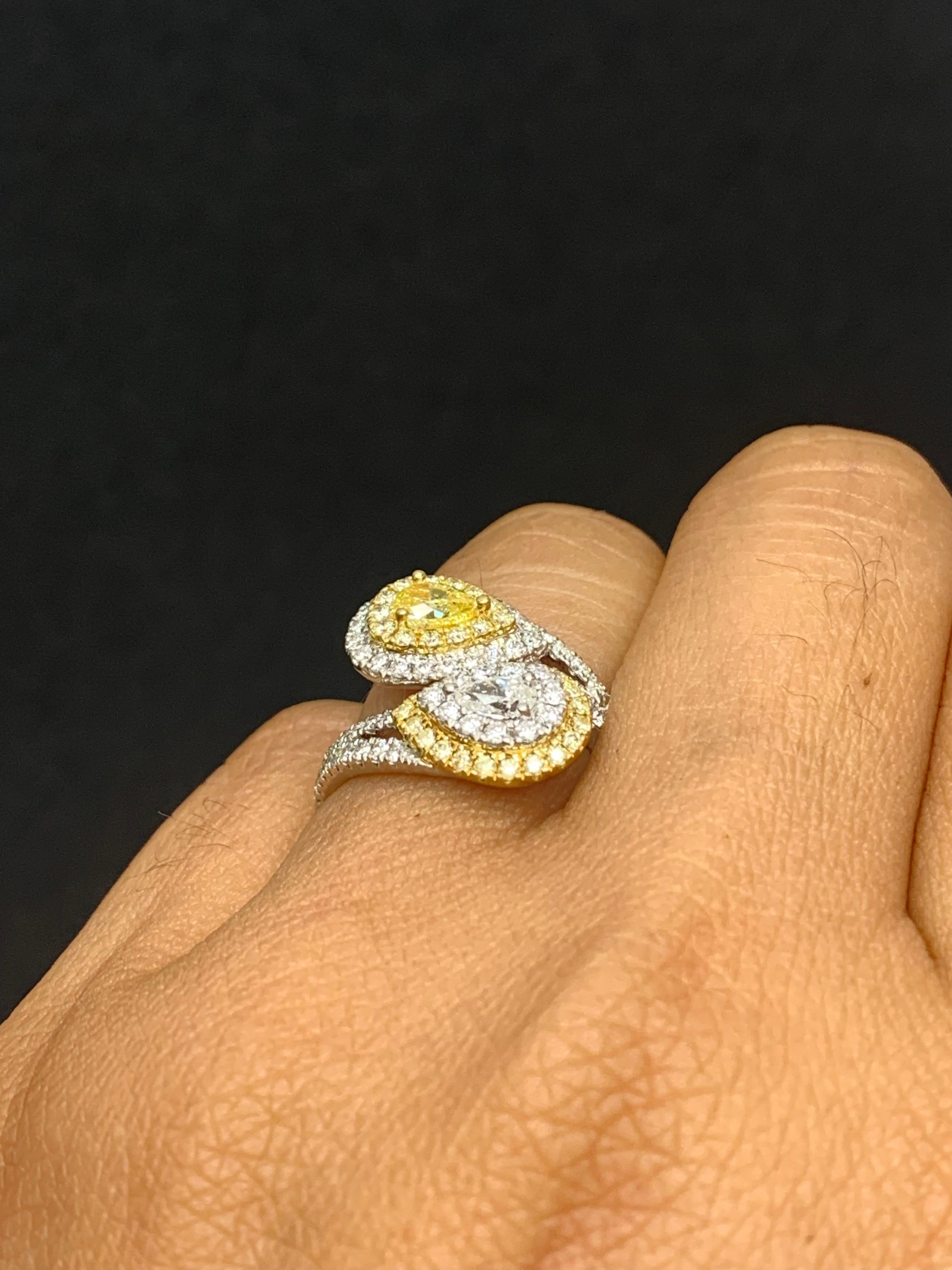 Moderne Bague Toi et Moi en or mixte 18 carats, diamant blanc et jaune en vente