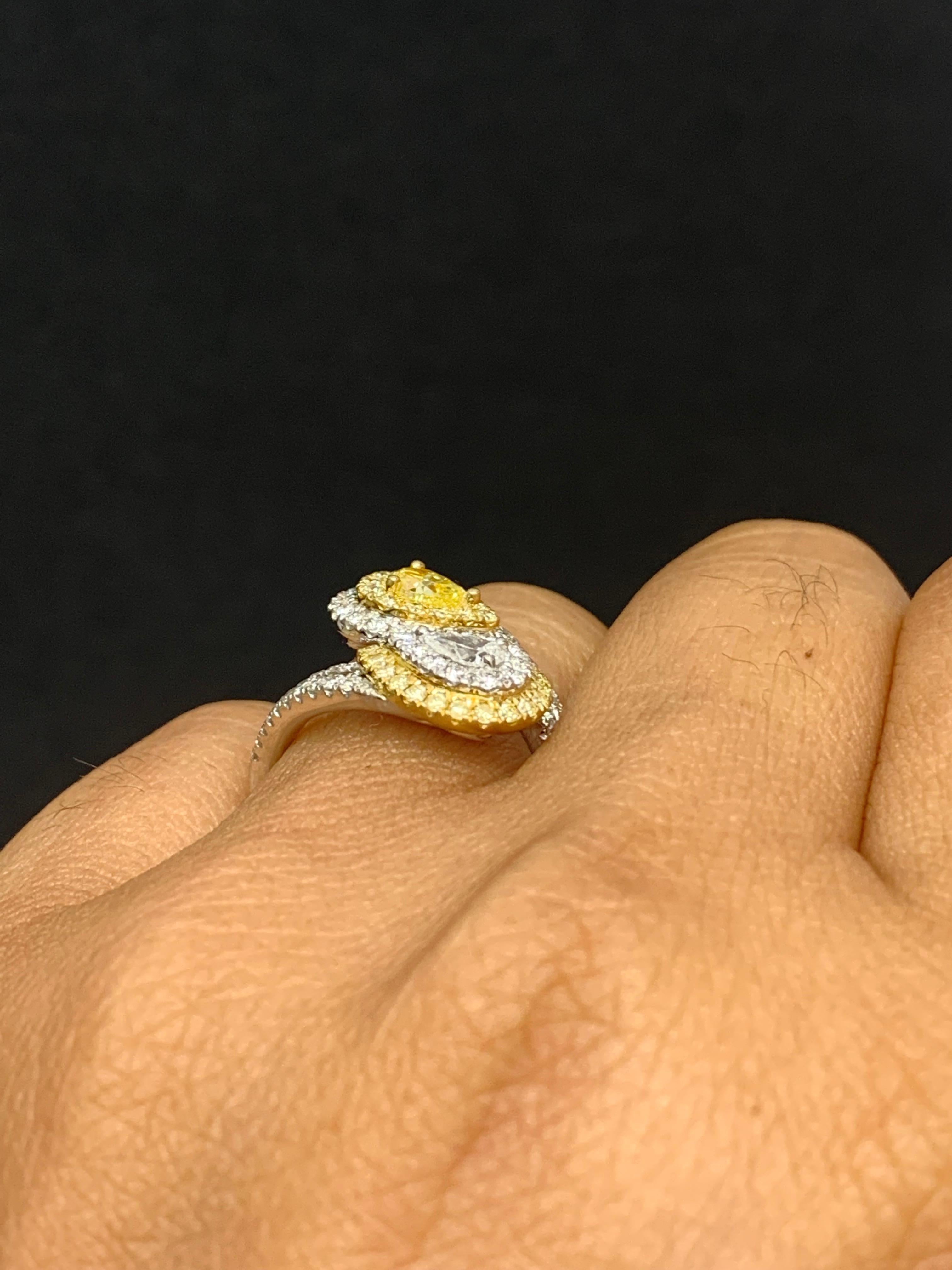 Taille mixte Bague Toi et Moi en or mixte 18 carats, diamant blanc et jaune en vente