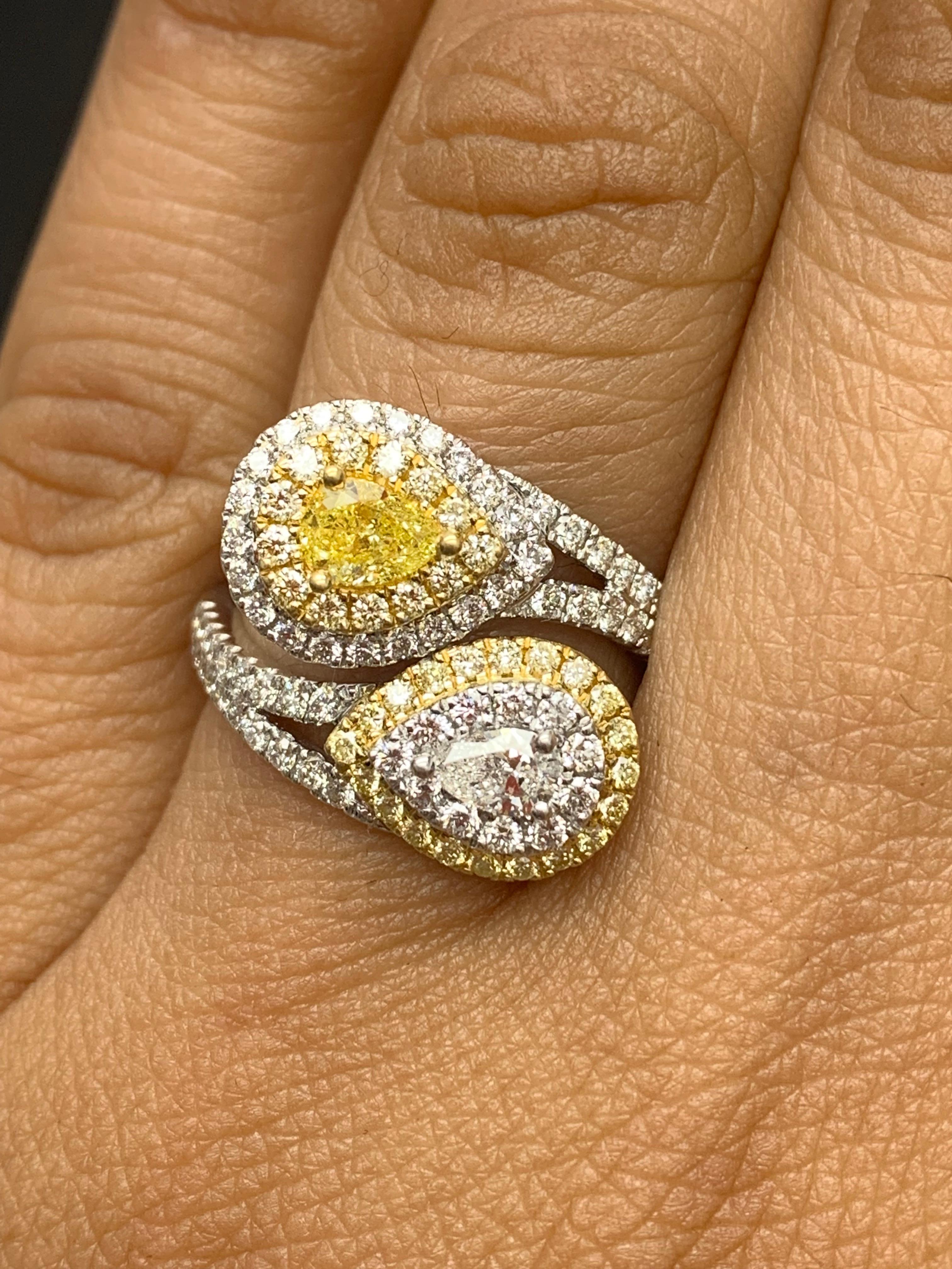 Women's Mixed Cut White and Yellow Diamond Toi Et Moi Ring 18K Mix Gold For Sale