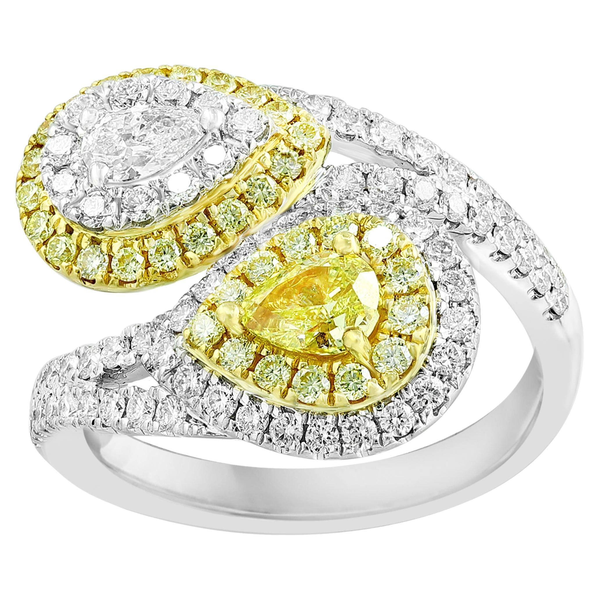 Mixed Cut White and Yellow Diamond Toi Et Moi Ring 18K Mix Gold