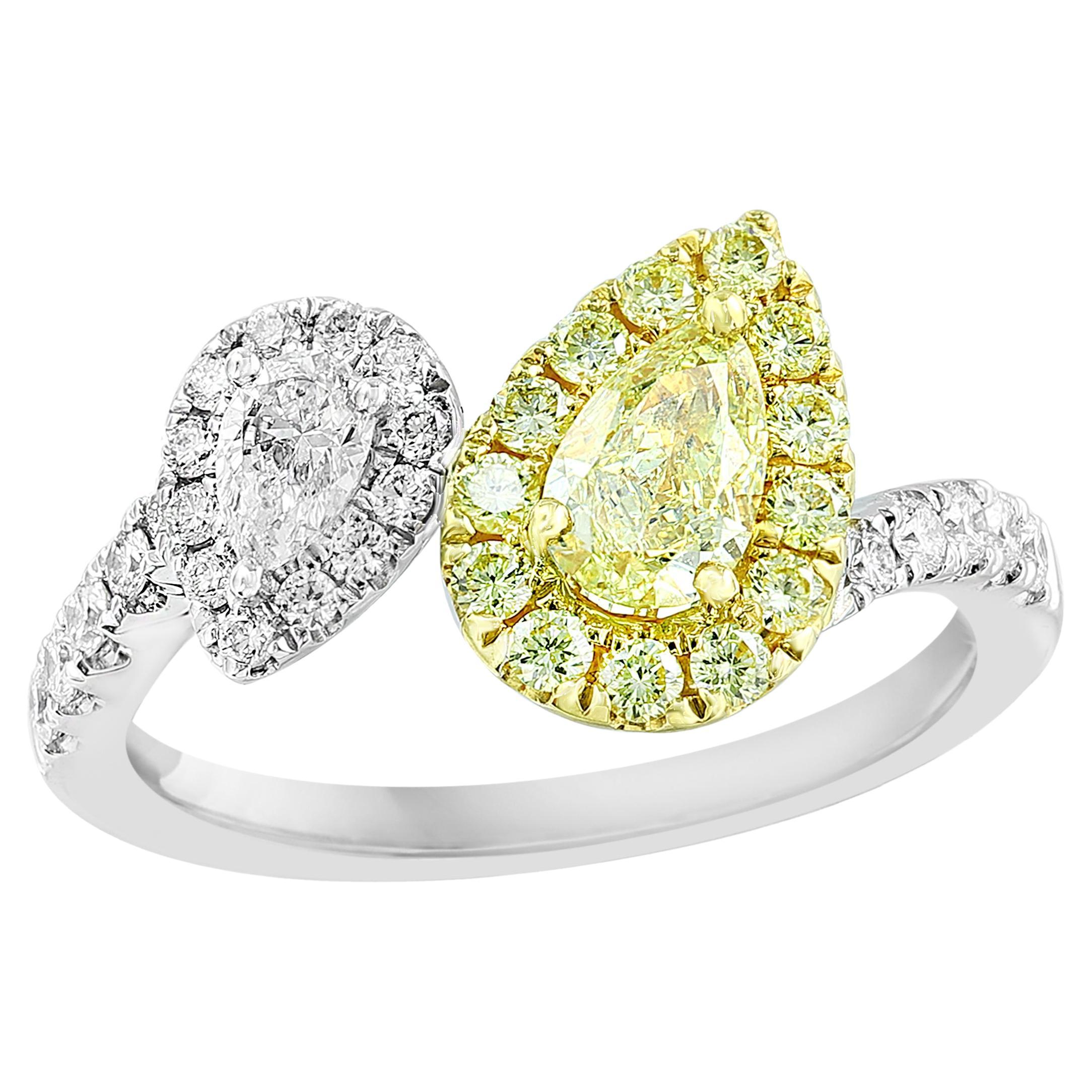 Bague Toi et Moi en or mixte 18 carats, diamant blanc et jaune en vente