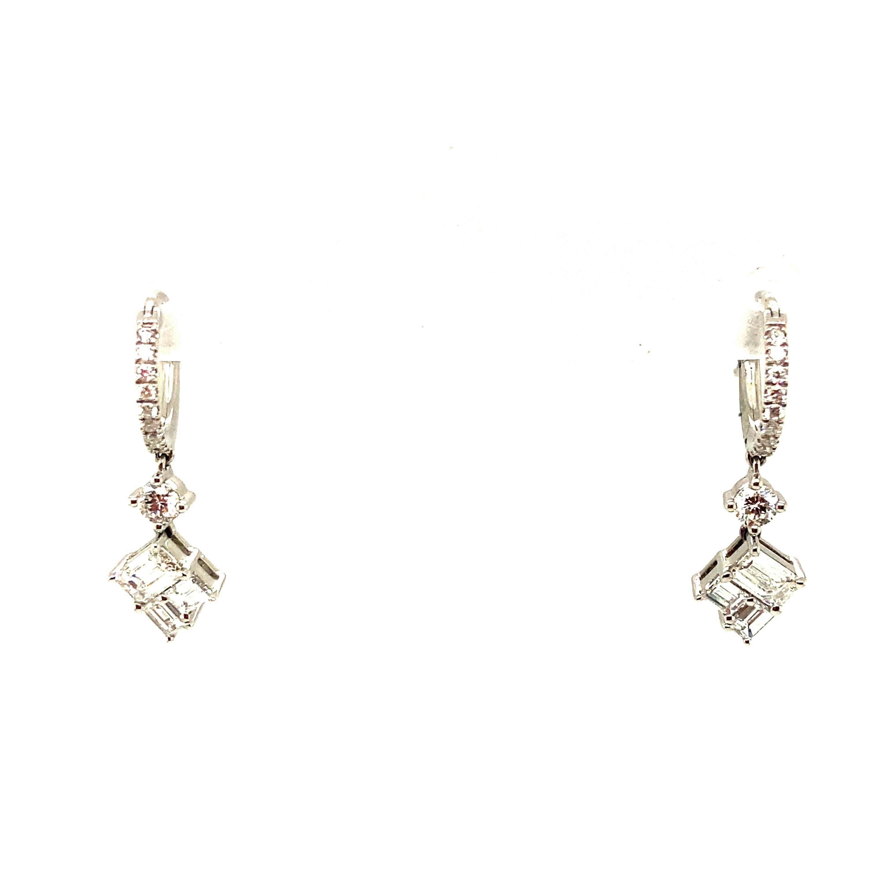 Contemporary Mixed-Cut White Diamond and White Gold Dangle Earrings For Sale