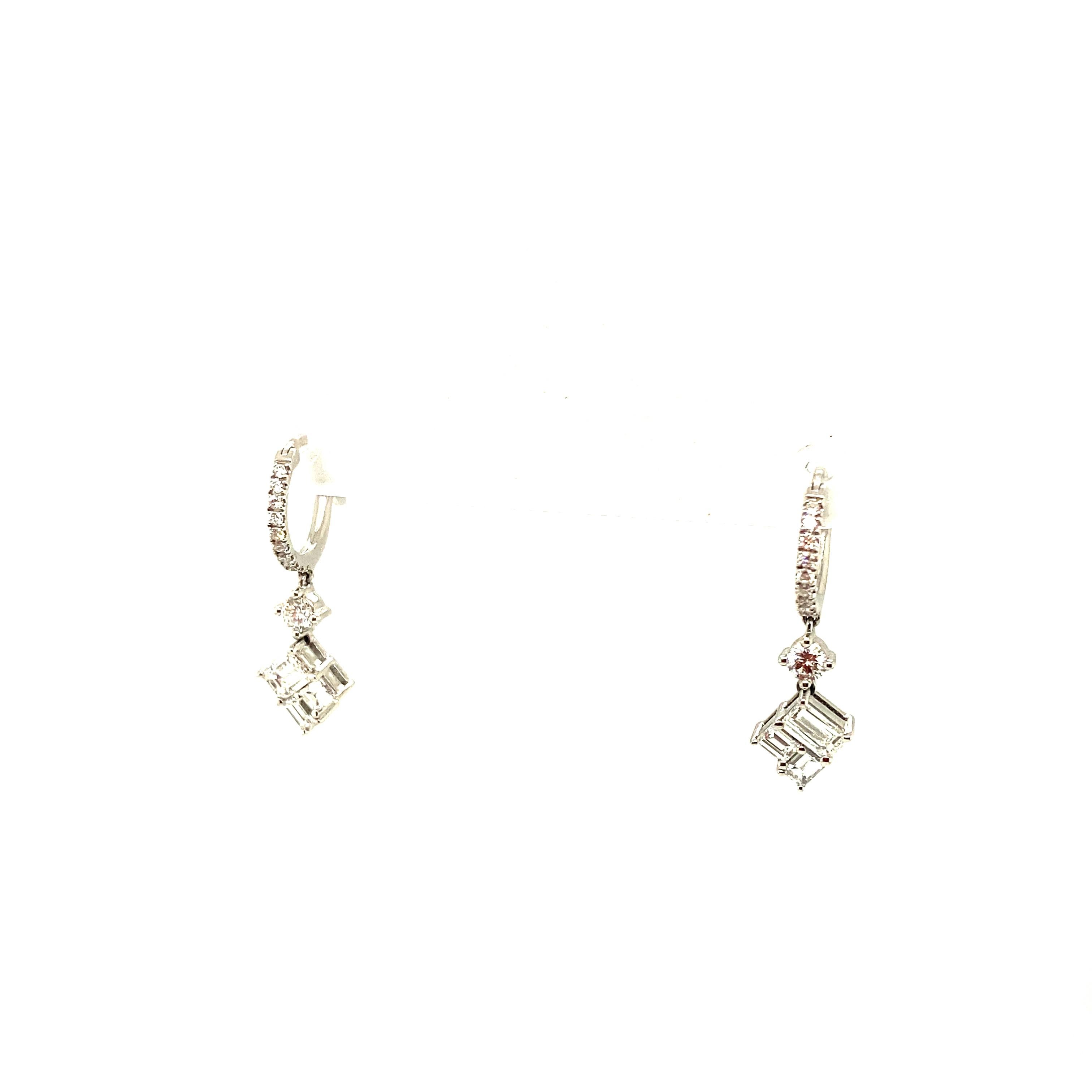 Mixed-Cut White Diamond and White Gold Dangle Earrings For Sale 1