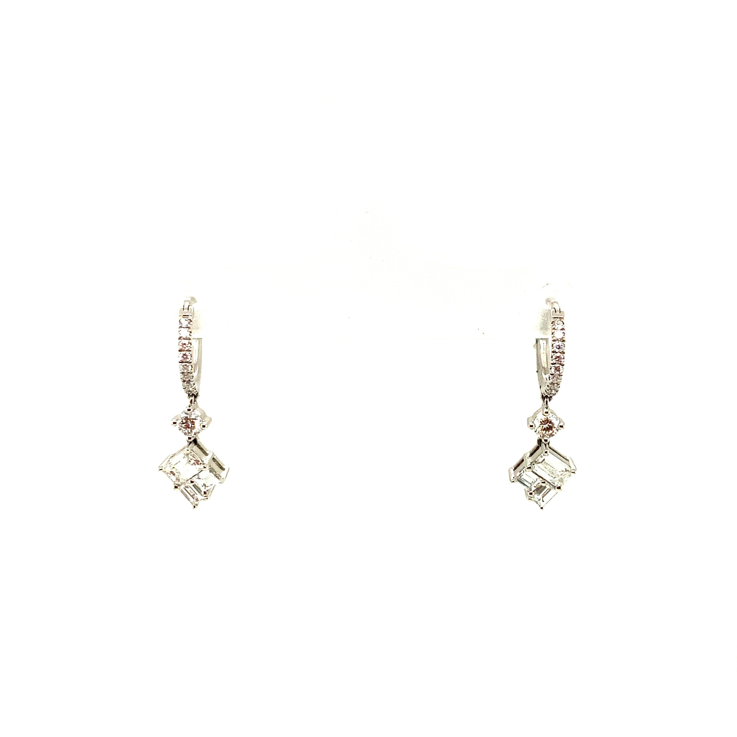 Mixed-Cut White Diamond and White Gold Dangle Earrings For Sale 2