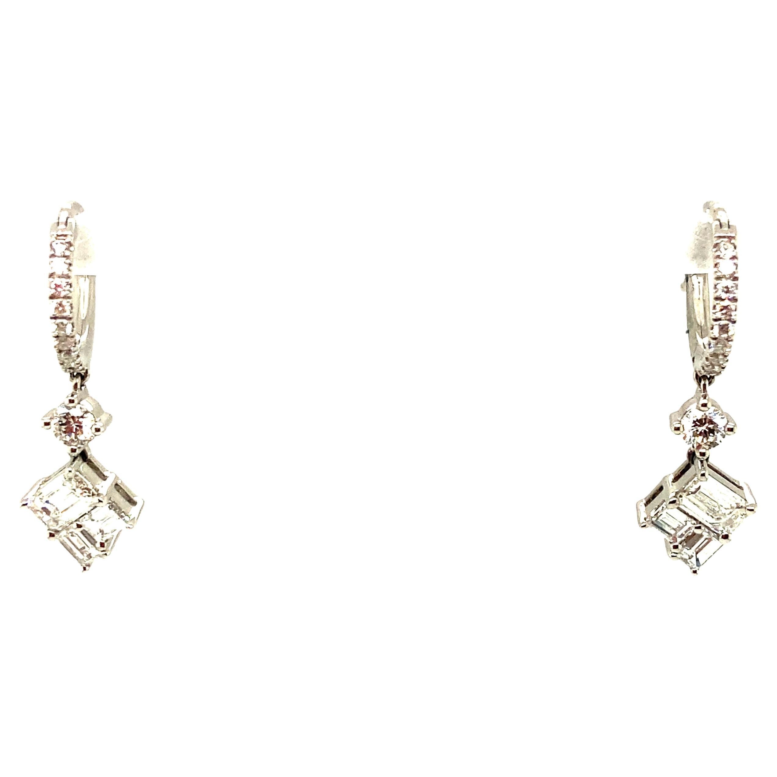 Mixed-Cut White Diamond and White Gold Dangle Earrings For Sale