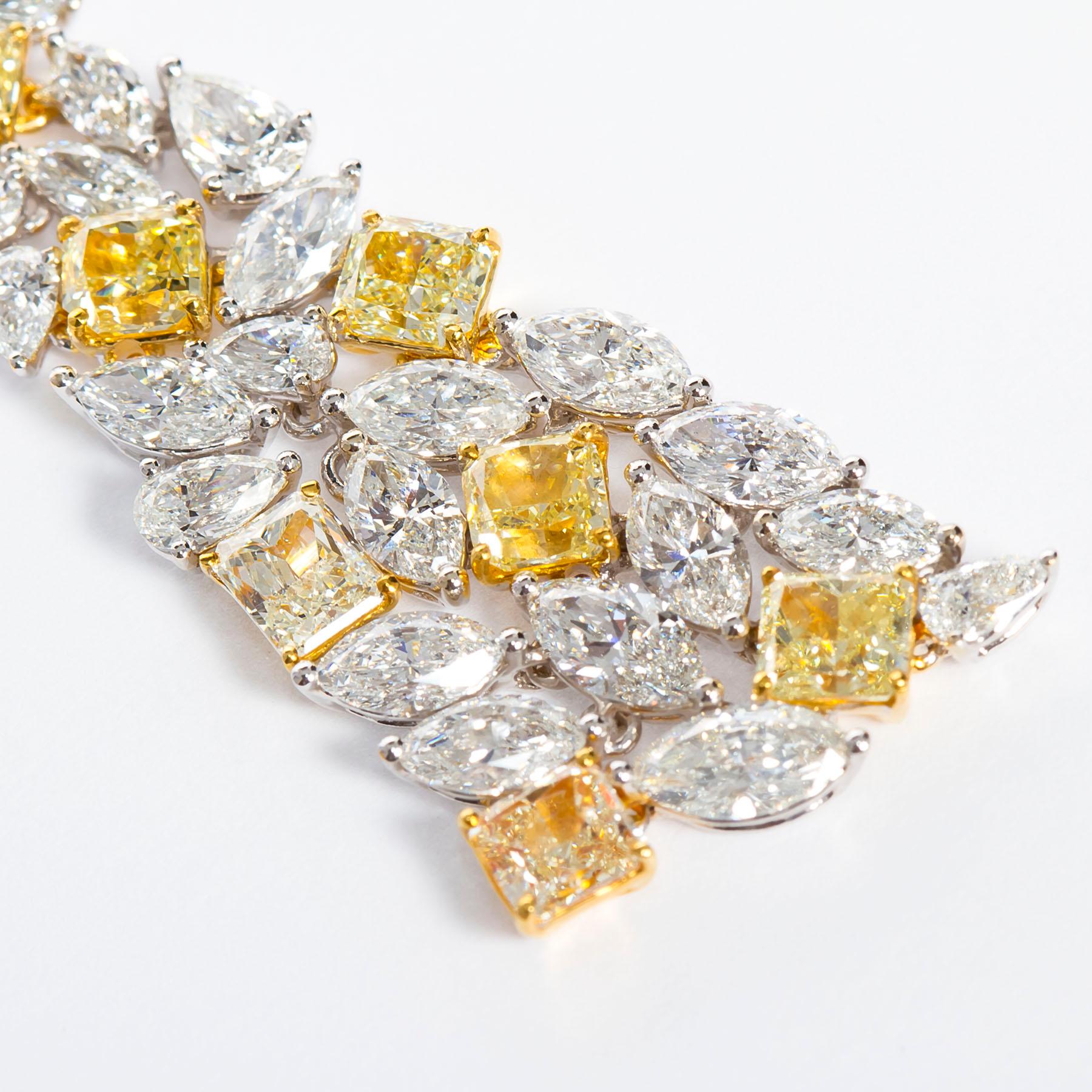 Asscher Cut Mixed Cut White & Yellow Diamond Pyramid Earrings, 18 karat yellow & white gold For Sale
