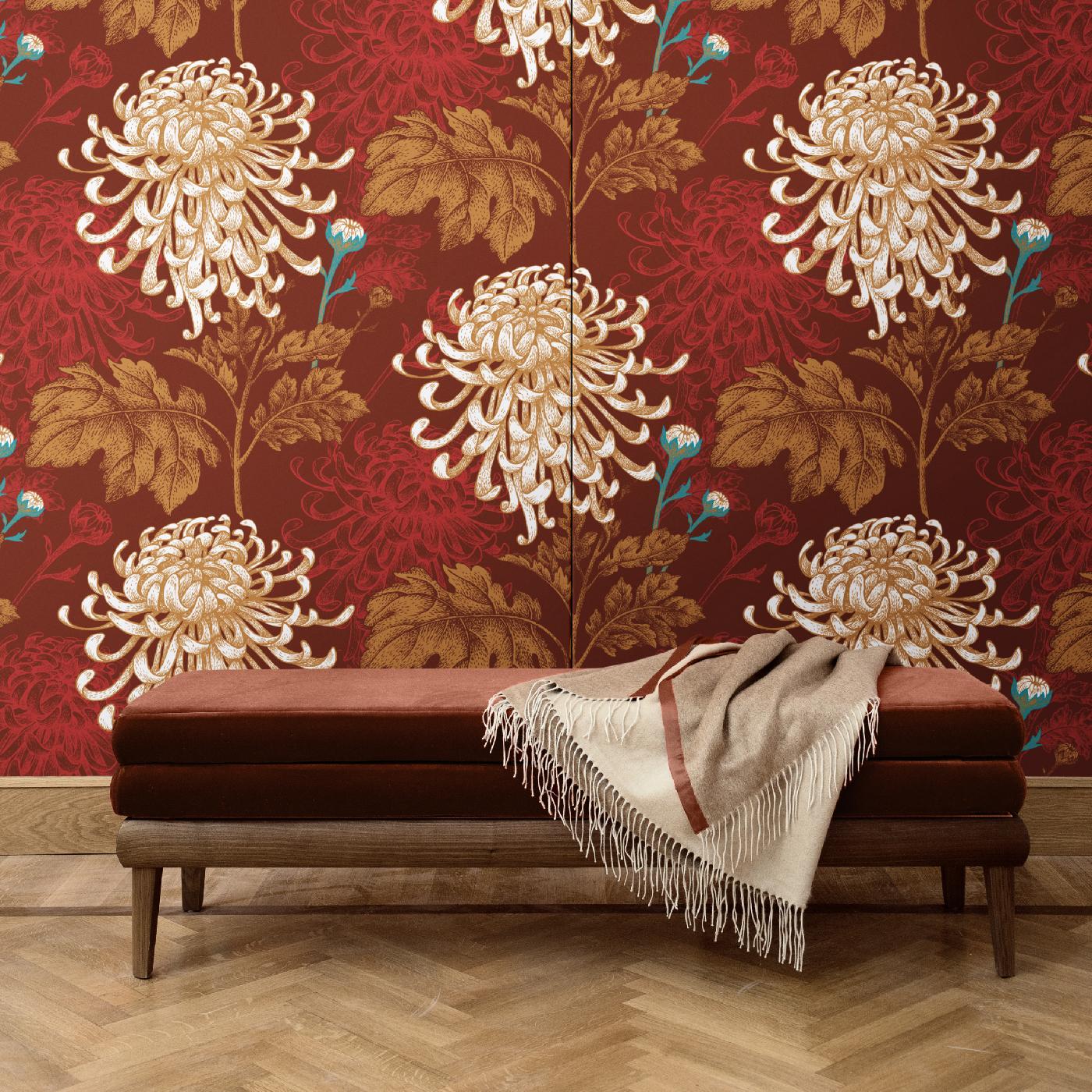 A stunning decoration that will make a statement in any room in the house, this wall covering is part of the Mixed Dahlia series and can be used to add a dramatic accent to a whole room or to highlight a portion of a wall. It was crafted of silk and