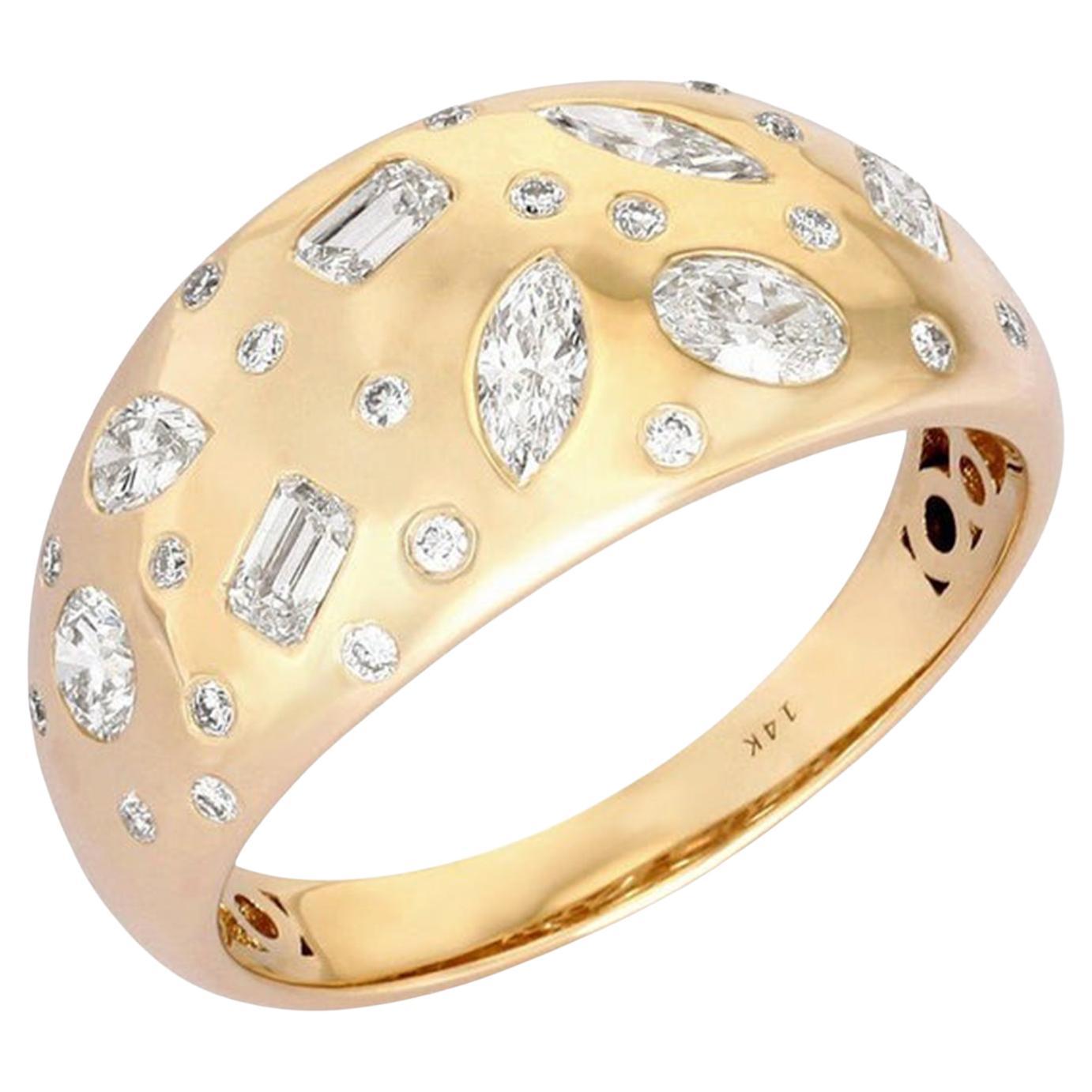 Anello con diamanti a taglio misto da 0,85 ct e zaffiri rosa, in oro giallo 14 carati