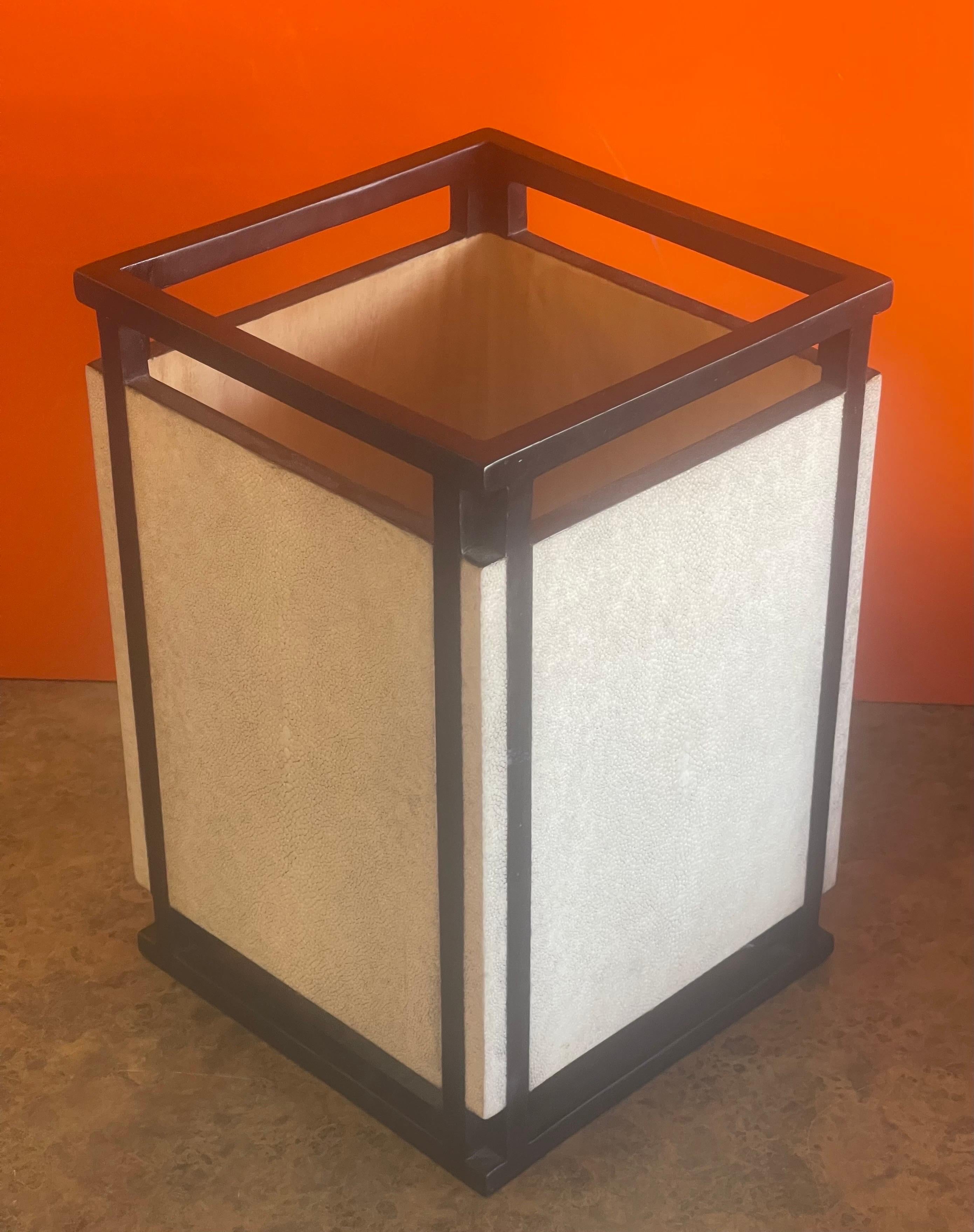 Mixed Exotic Shagreen & Wood Contemporary Waste Basket by R&Y Augousti of Paris For Sale 6