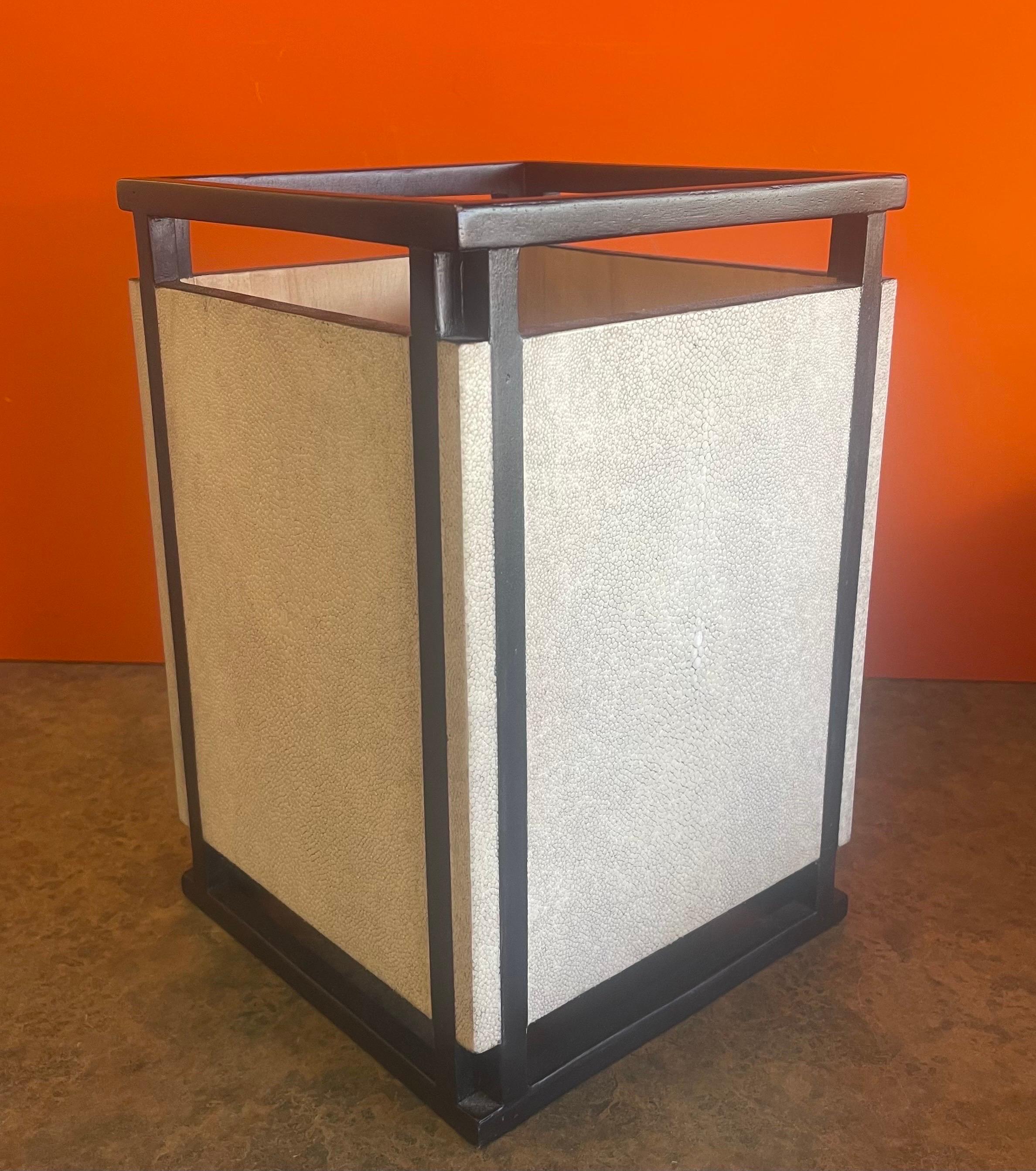 Organic Modern Mixed Exotic Shagreen & Wood Contemporary Waste Basket by R&Y Augousti of Paris For Sale