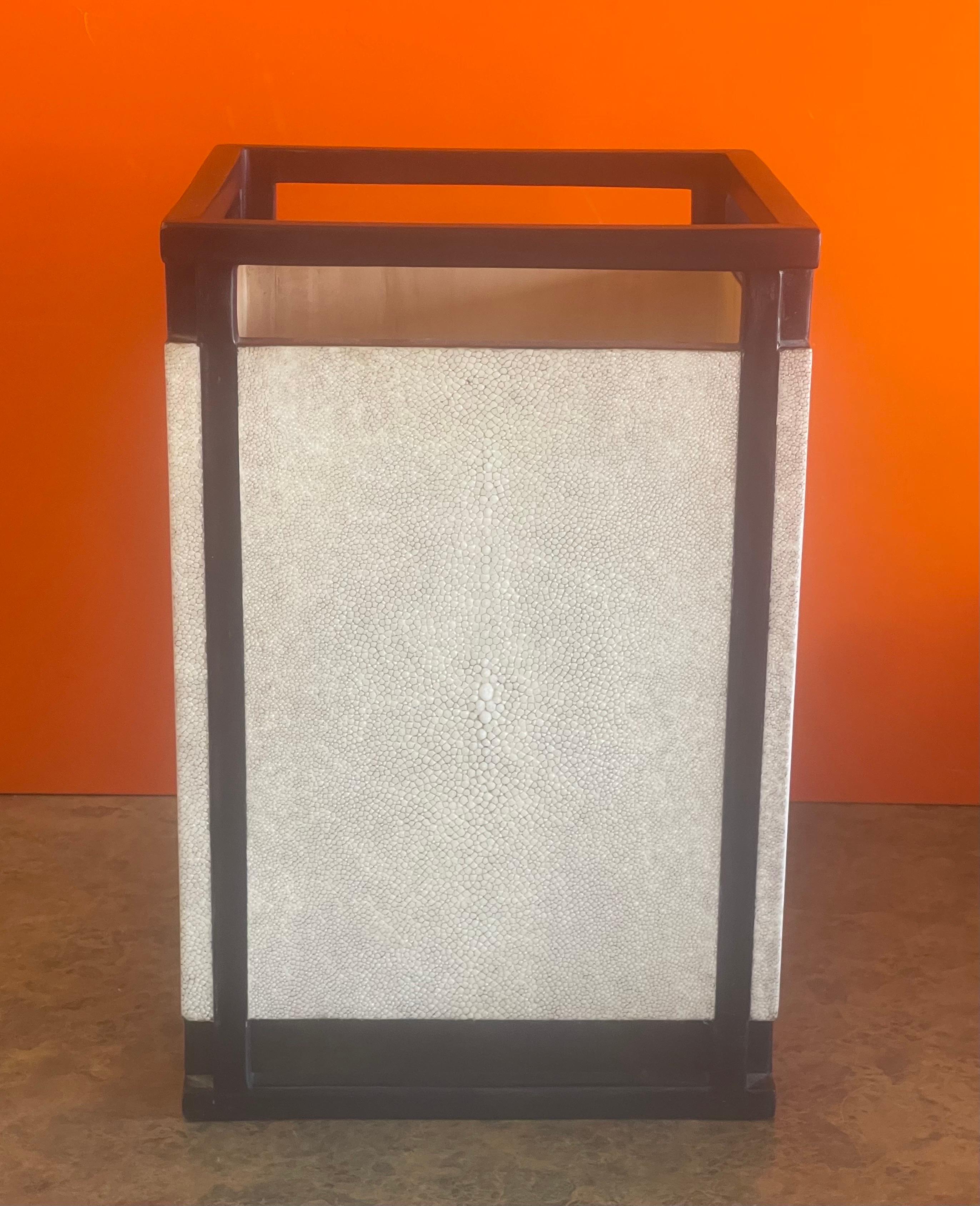 Philippine Mixed Exotic Shagreen & Wood Contemporary Waste Basket by R&Y Augousti of Paris