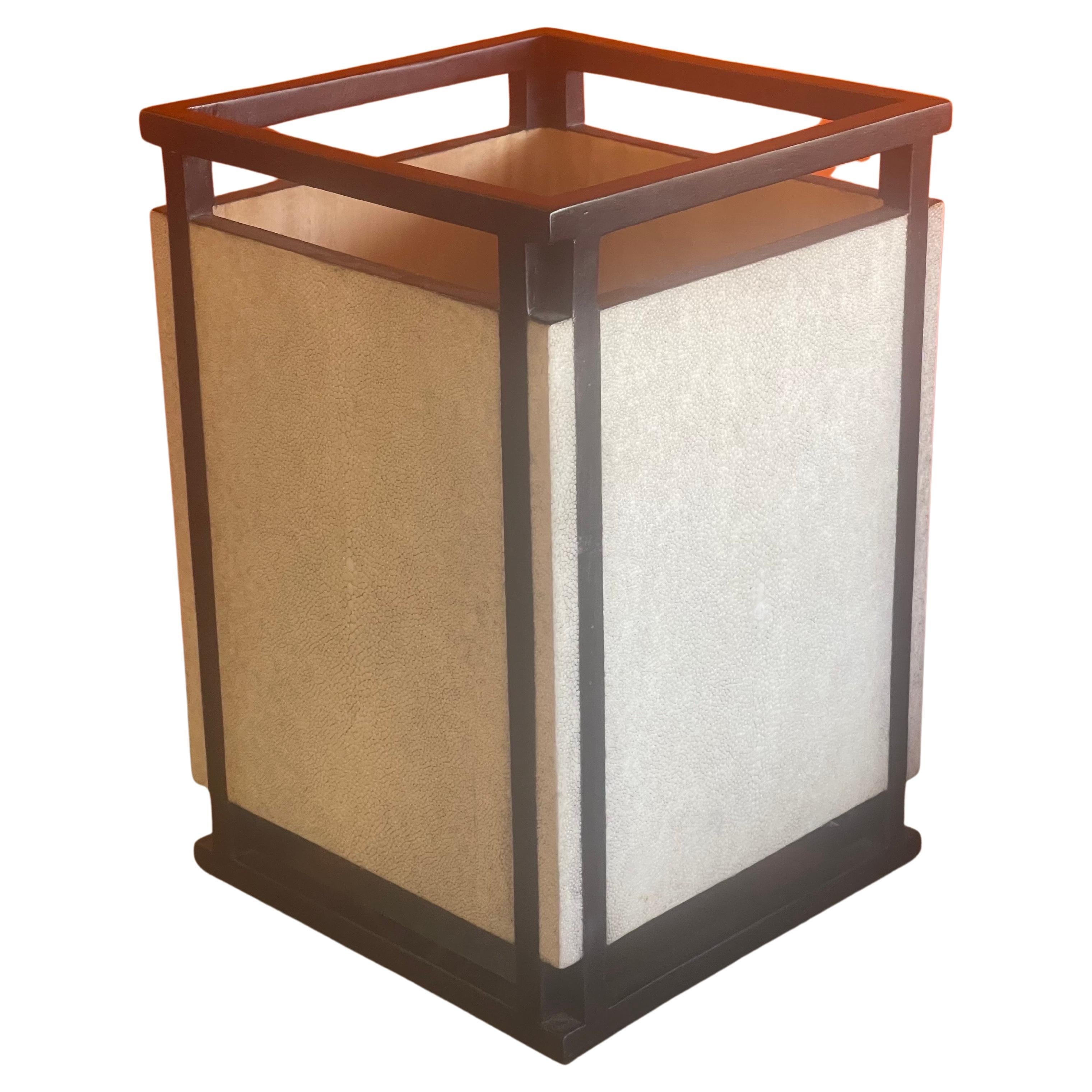 Mixed Exotic Shagreen & Wood Contemporary Waste Basket by R&Y Augousti of Paris