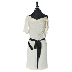 Mixed fabric asymmetrical dress with silk belt VIONNET