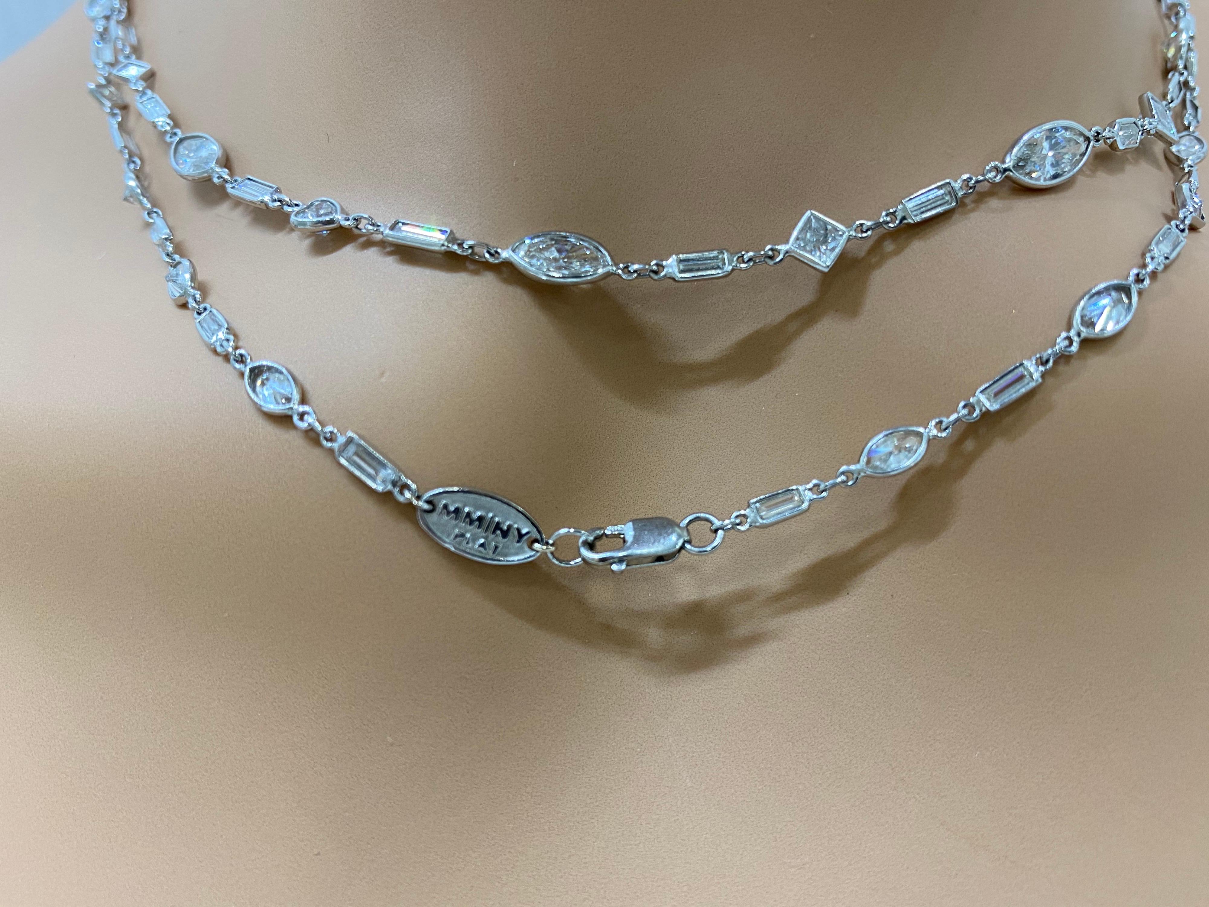 Contemporary Mixed Fancy Cut Platinum “Diamonds- By-The-Yard” Haute’ Chain