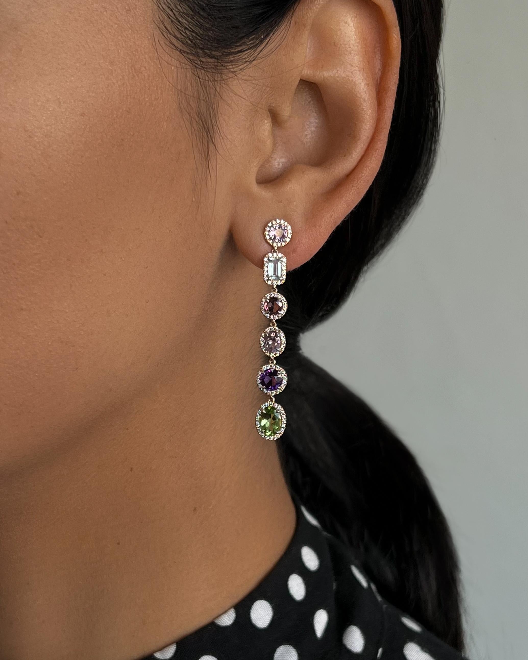 Modern Mixed Gemstone Earrings in 18k Rose Gold and Diamonds For Sale