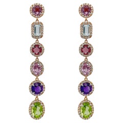 Mixed Gemstone Earrings in 18k Rose Gold and Diamonds