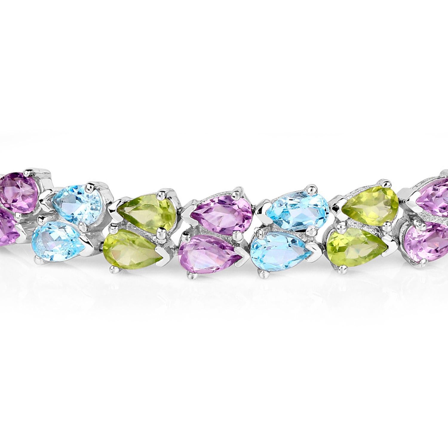 Gemischtes Edelstein-Tennisarmband Amethyst Topas Peridot 23,4 Karat Silber (Zeitgenössisch) im Angebot