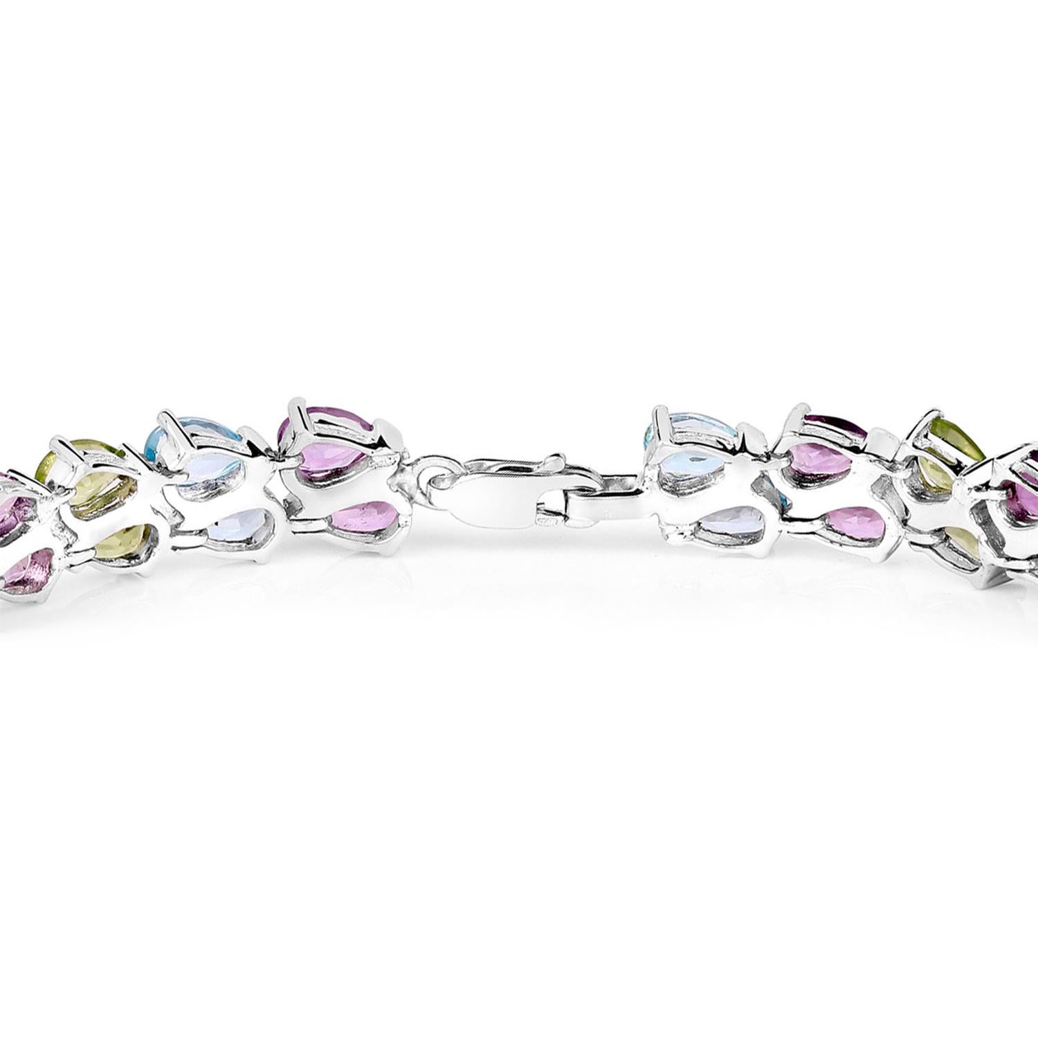 Gemischtes Edelstein-Tennisarmband Amethyst Topas Peridot 23,4 Karat Silber (Tropfenschliff) im Angebot