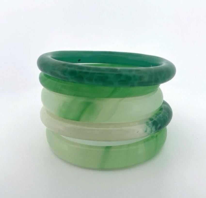 Mixed Glass & Treated Jadeite 9.5–13.5mm Wide Lot of 5 Green Bangles For Sale 1