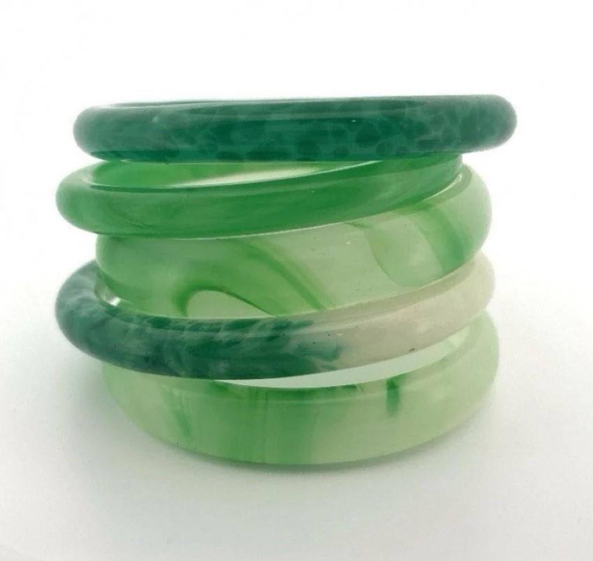 Mixed Glass & Treated Jadeite 9.5–13.5mm Wide Lot of 5 Green Bangles For Sale 4