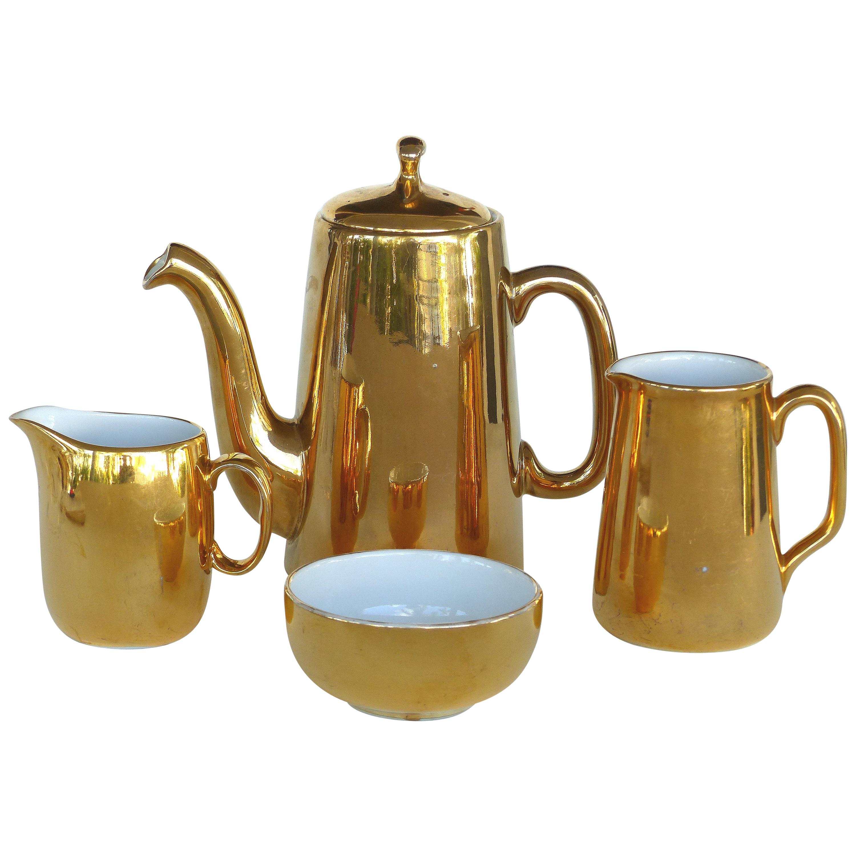 Mixed Gold Luster Coffee Set from Pillivuyt of France and Royal Worchester