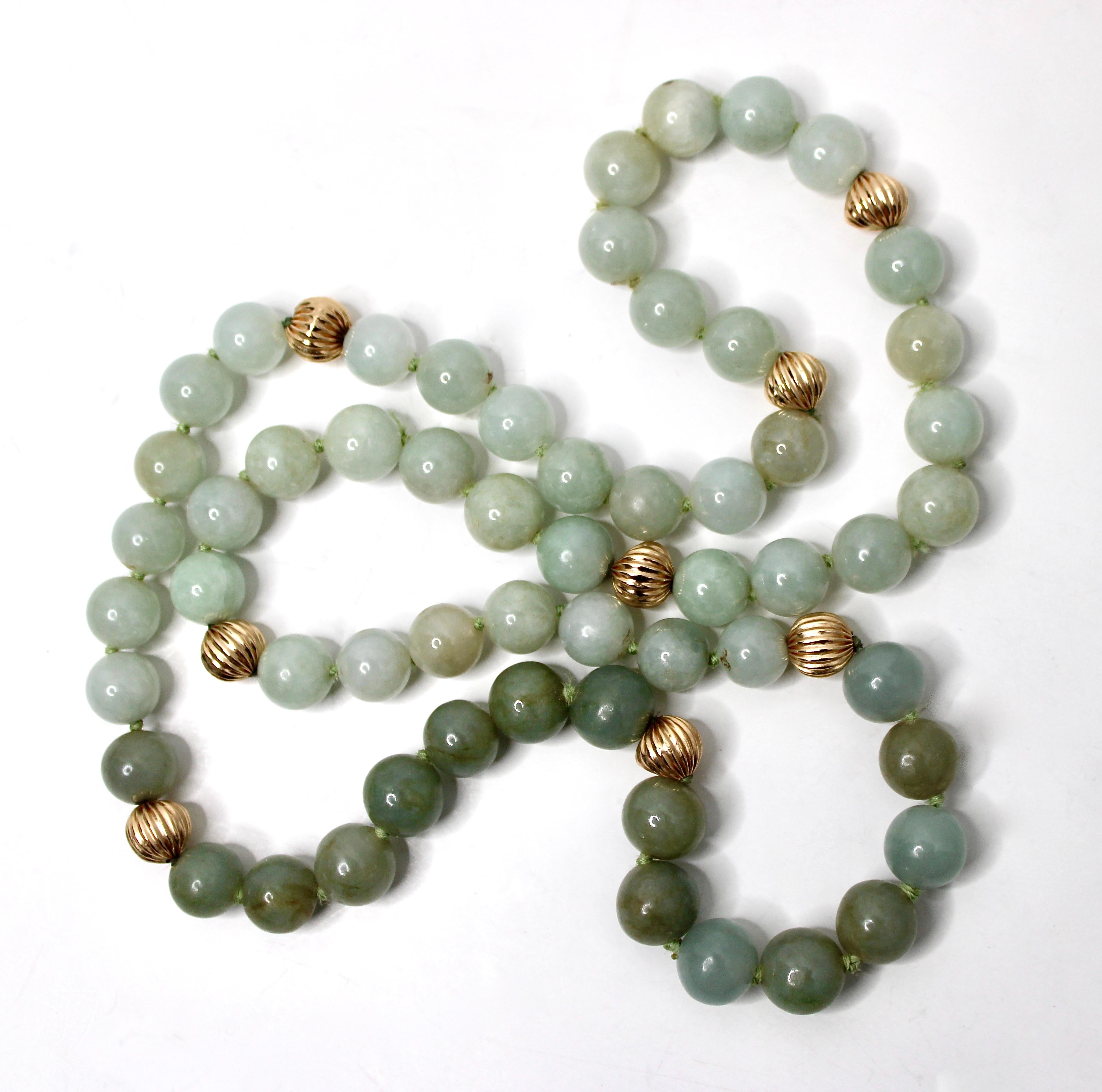 Collana di perline in giada mista e oro 14k, circa anni '70 In condizioni buone in vendita a Scottsdale, AZ