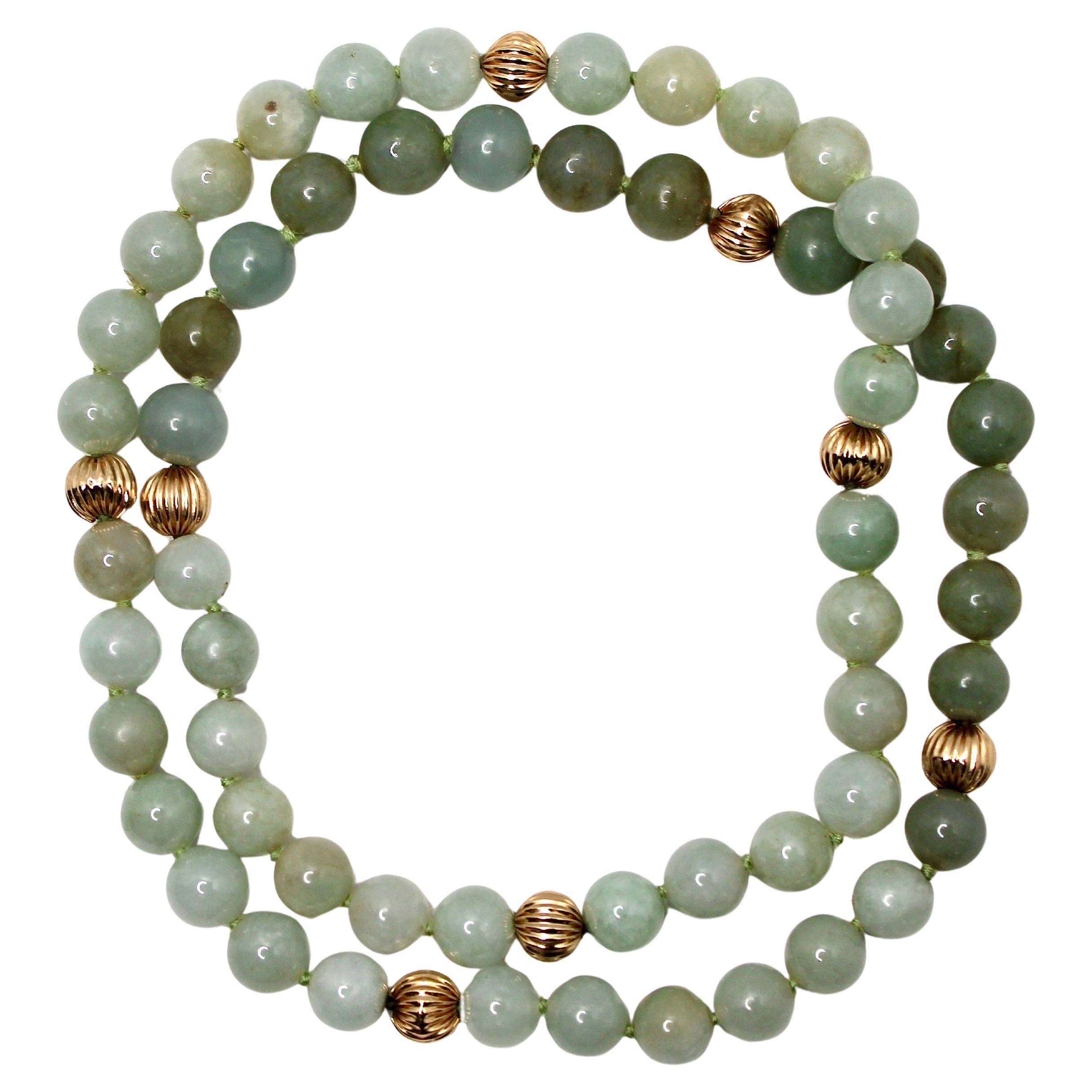 Collana di perline in giada mista e oro 14k, circa anni '70 in vendita