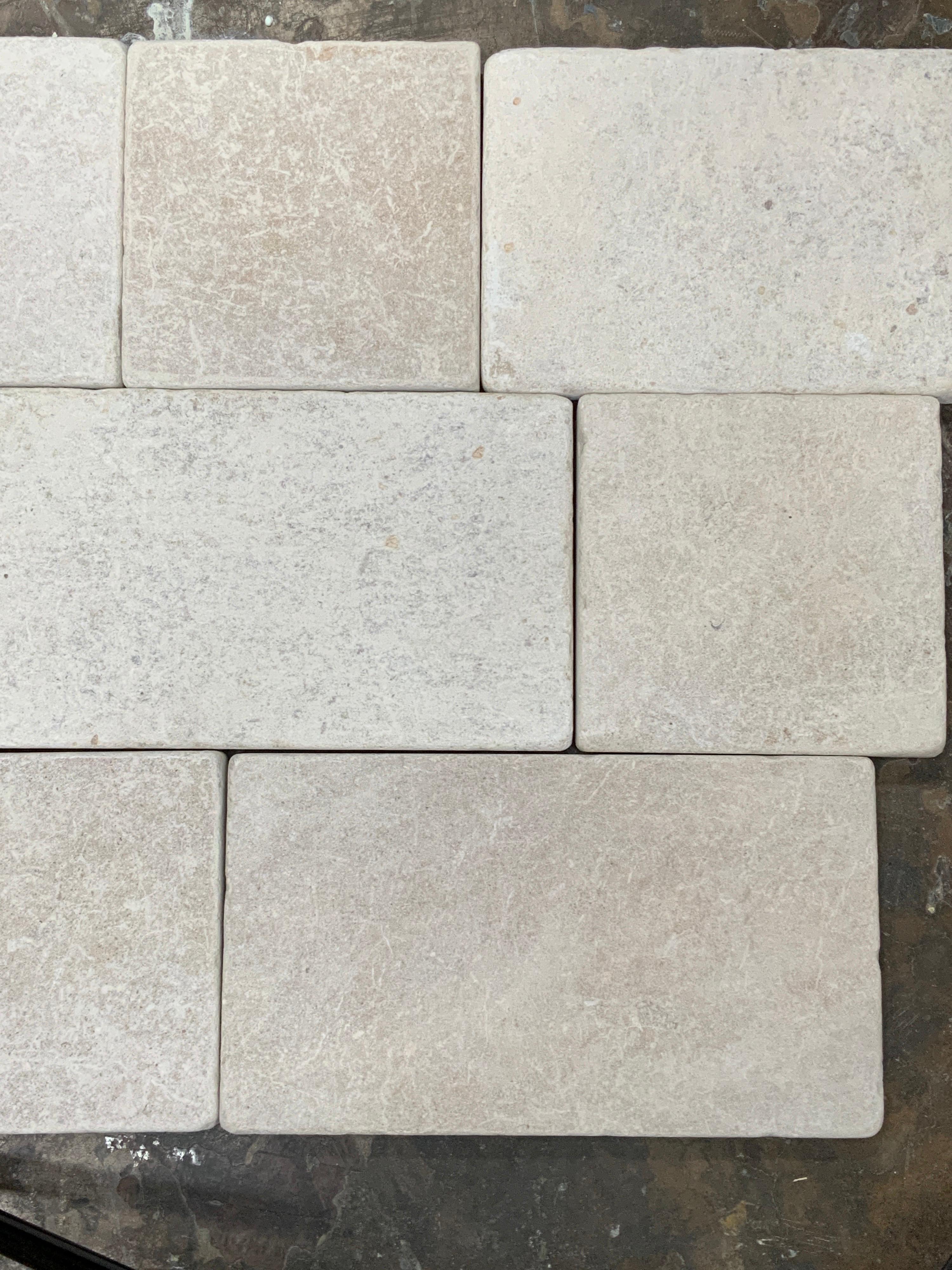 These tiles come in a variation of sizes as pictured. Color; Cafe Taupe. Origin France. The measurements are as listed;

7.87'' X 7.87'' X 1.2 ''
7.87'' X 9.84'' X 1.2'' 
7.87'' X 11.8'' X 1.2'' 
7.87'' X 15.75'' X 1.2''.