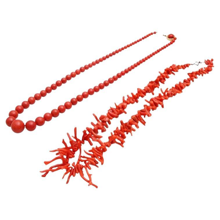 Mixed Lot of Coral Jewelry, 2 Pieces, 1 Necklace Made of Coral Branches