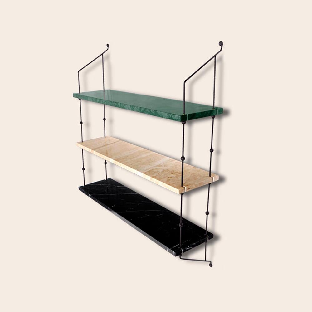 Mixed marble and black steel Morse Shelf by OxDenmarq
Dimensions: D 21 x W 80 x H 87 cm
Materials: Steel, sand marble, green indio marble, black marquina marble
Also available: Different marble and frame options available

OX DENMARQ is a