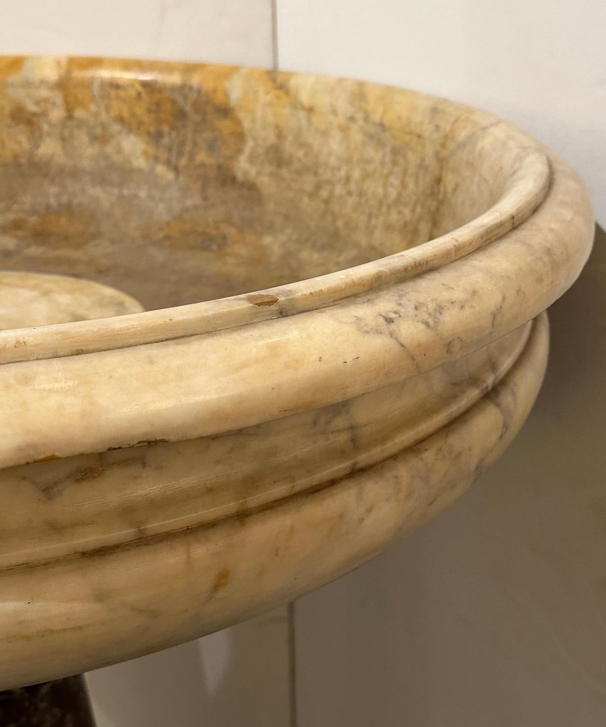 Hand-Carved Mixed Marble Baptismal Font  For Sale