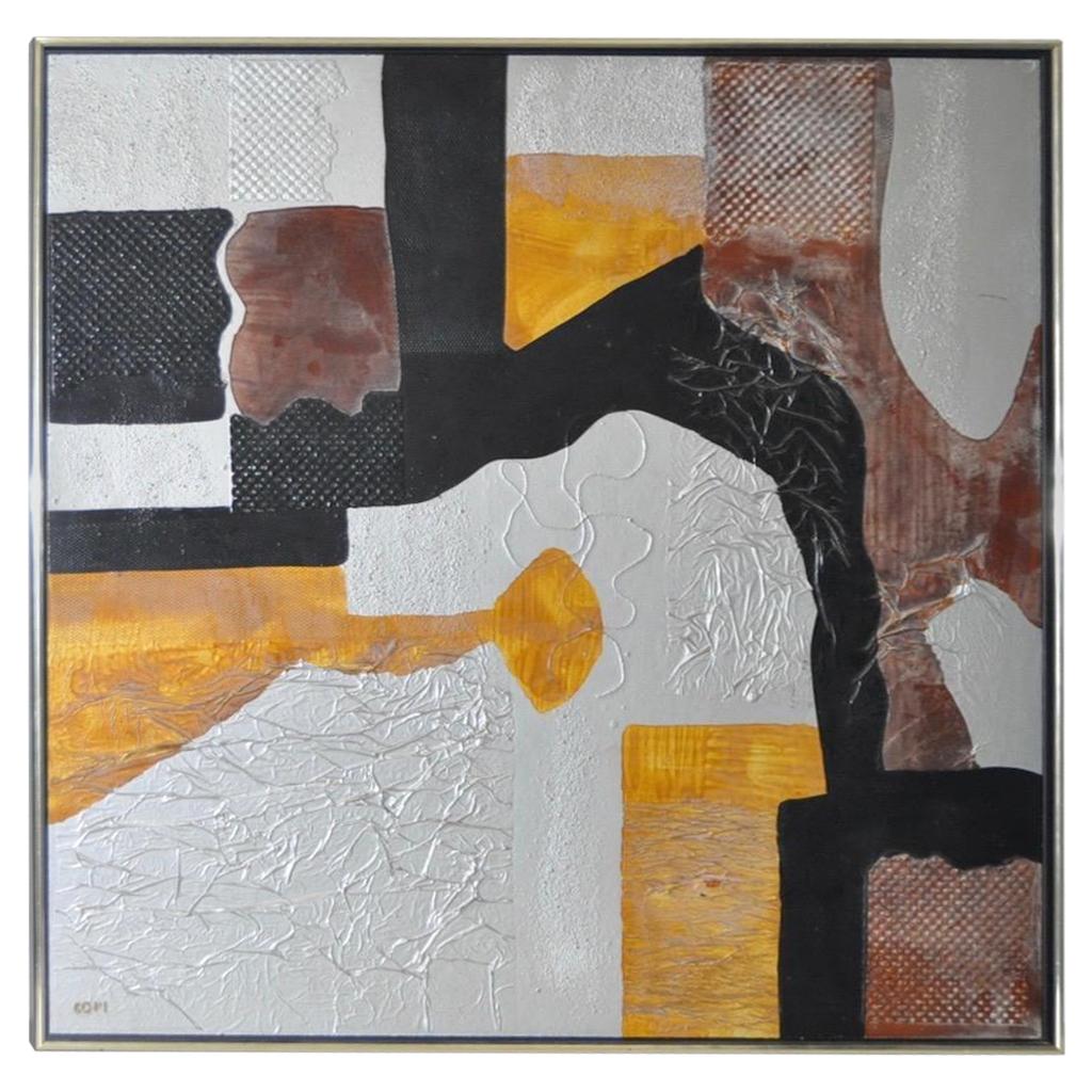 Mixed-Media Abstract Painting by COFI 'Jean-Christian Villat' circa 1980s For Sale
