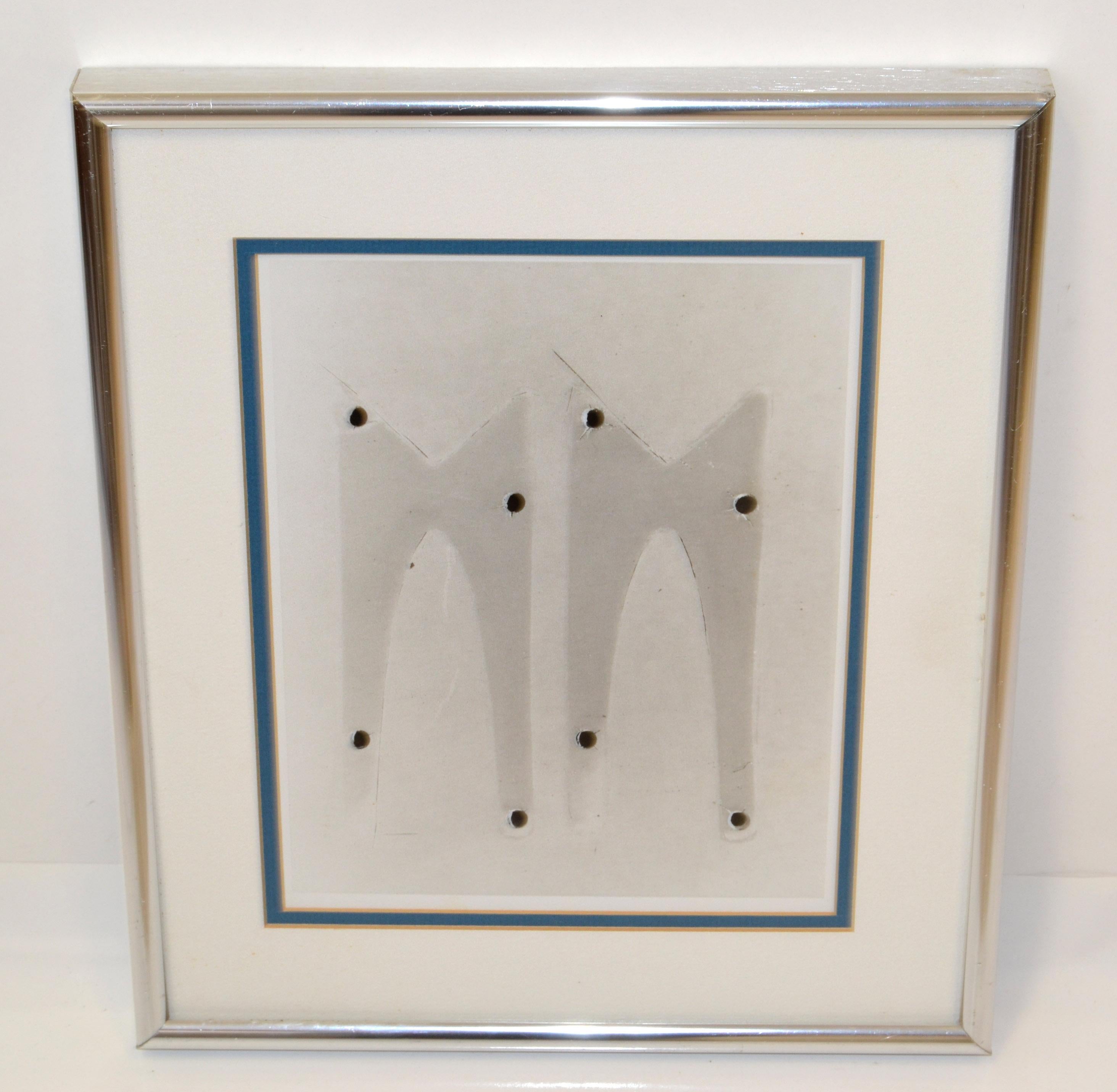 Mixed Media Chrome Framed Paper Cut Art Mid-Century Modern, 1980s For Sale 5